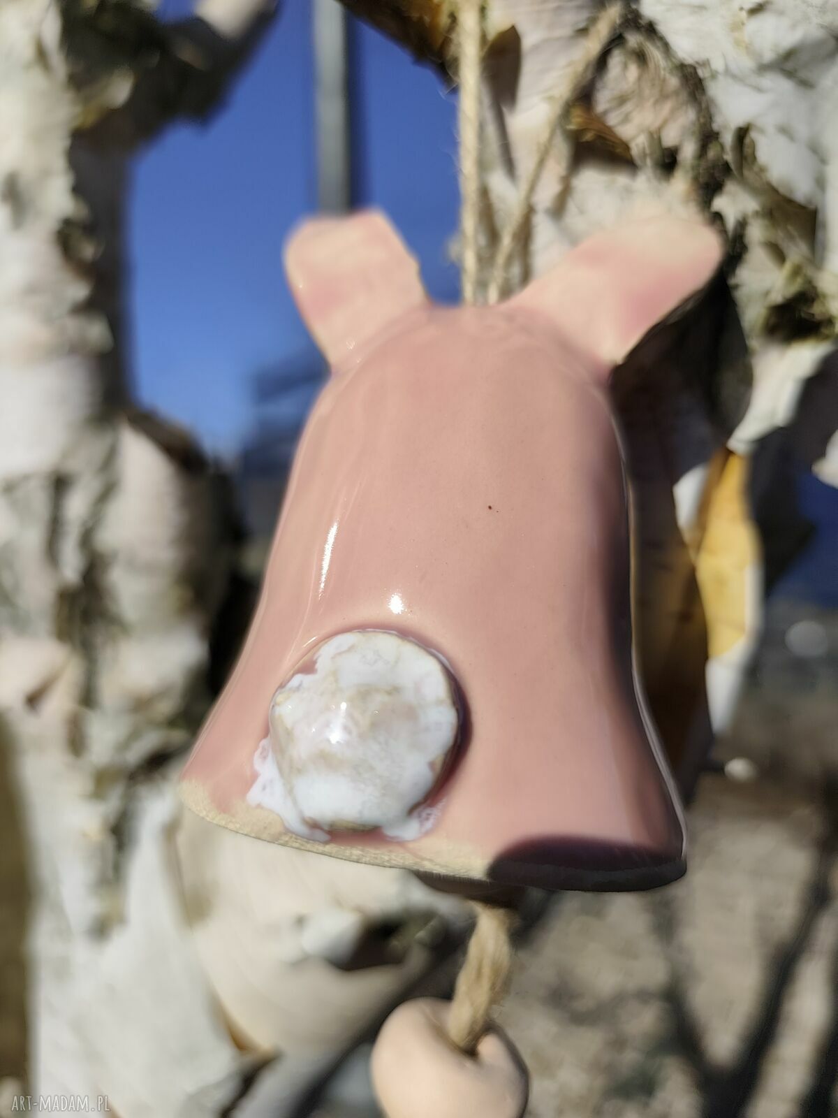 Dzwonek ceramiczny zajączek - ręcznie robiona dekoracja wielkanocna