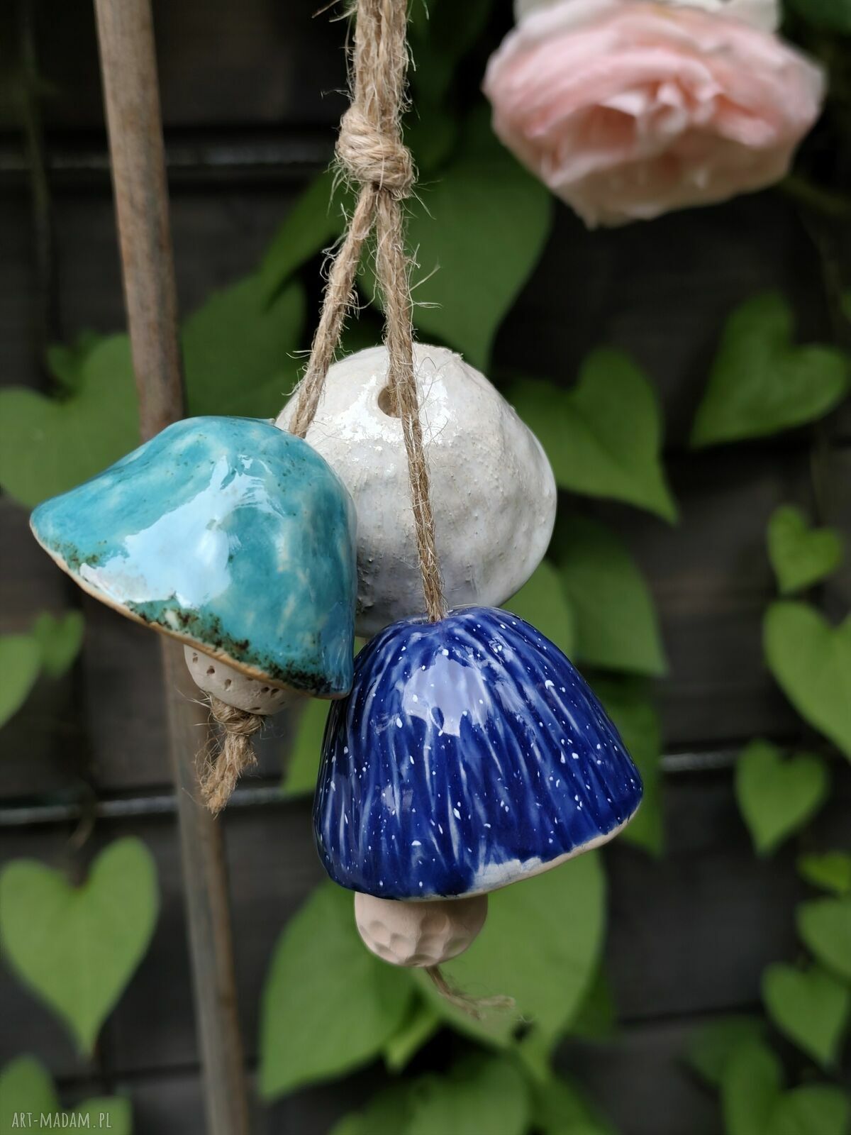 Dzwonek ceramiczny 3 szt - handmade ozdoba na balkon i ogród
