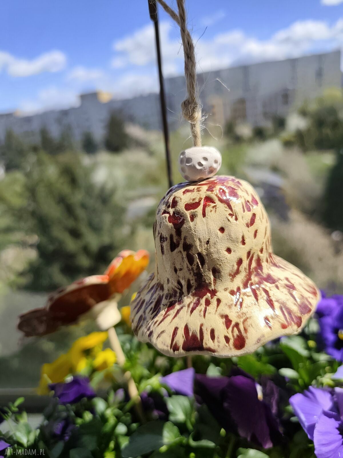 Dzwonek ceramiczny - ręcznie robiony dzwoneczek na balkon i do ogrodu