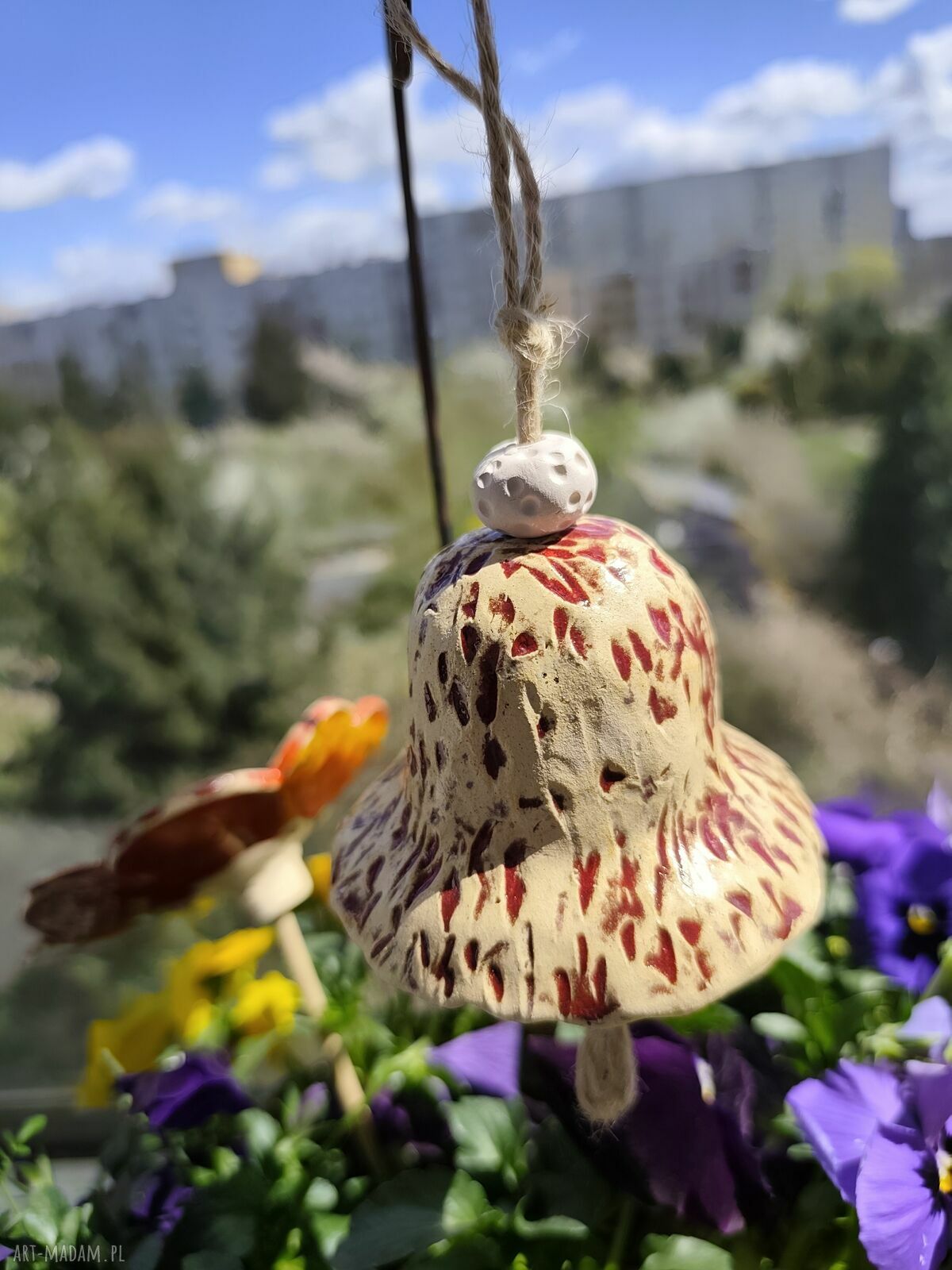 Dzwonek ceramiczny - ręcznie robiony dzwoneczek na balkon i do ogrodu