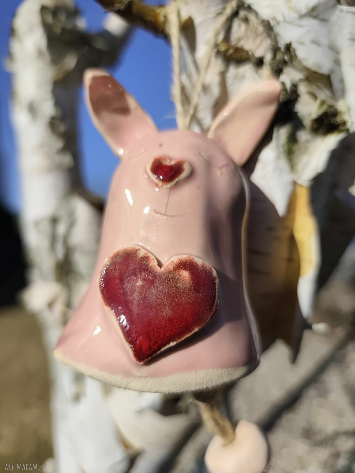 Dzwonek ceramiczny zajączek - ręcznie robiona dekoracja wielkanocna