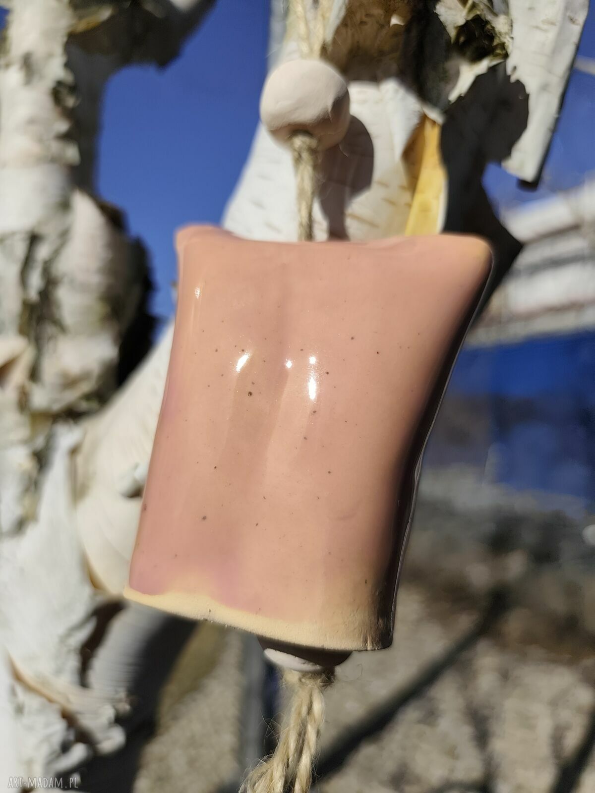 Dzwonek ceramiczny w kształcie kota - handmade do ogrodu i na balkon