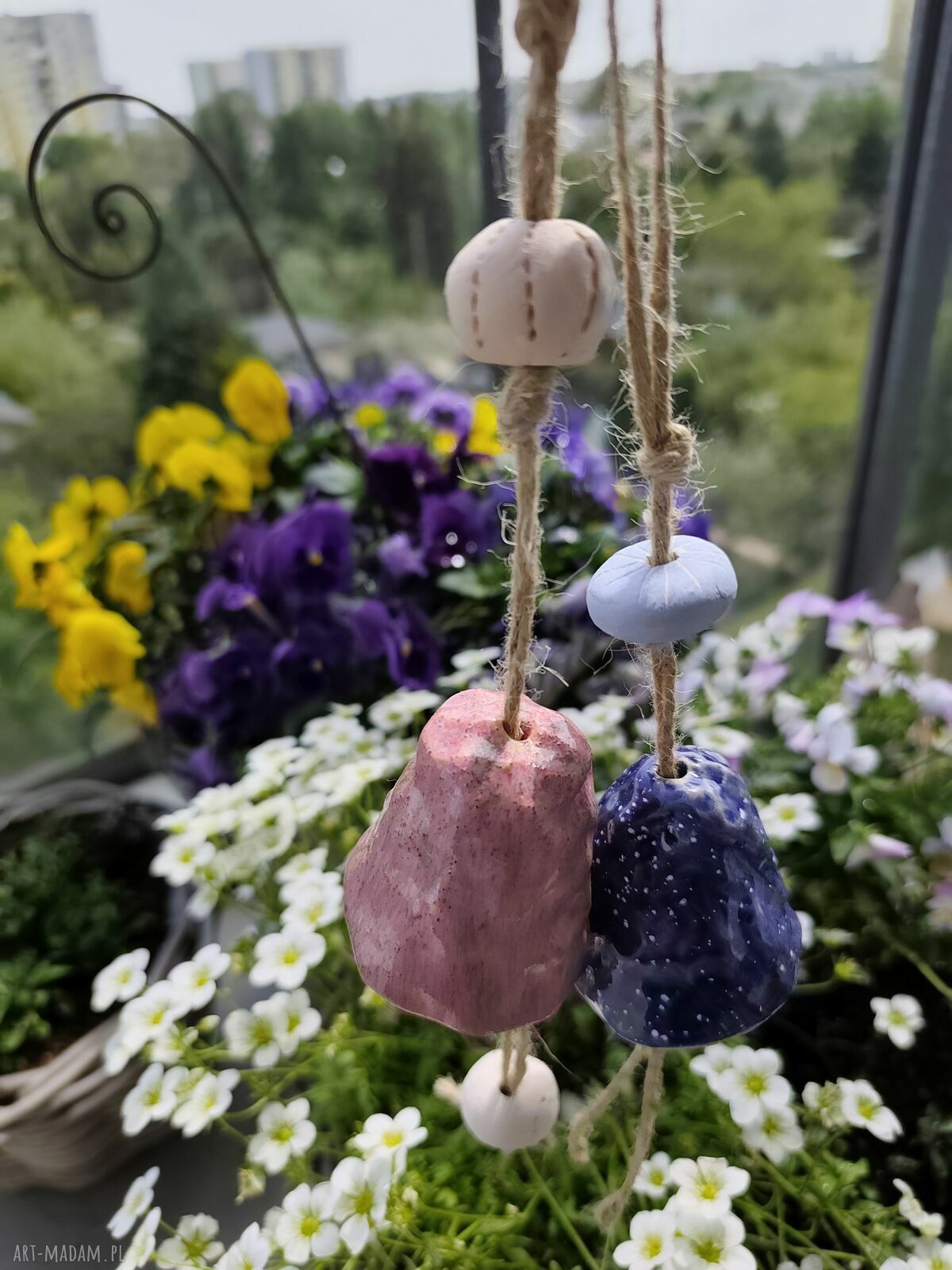 Dzwonki ceramiczne handmade - zestaw 2 szt do ogrodu i na balkon