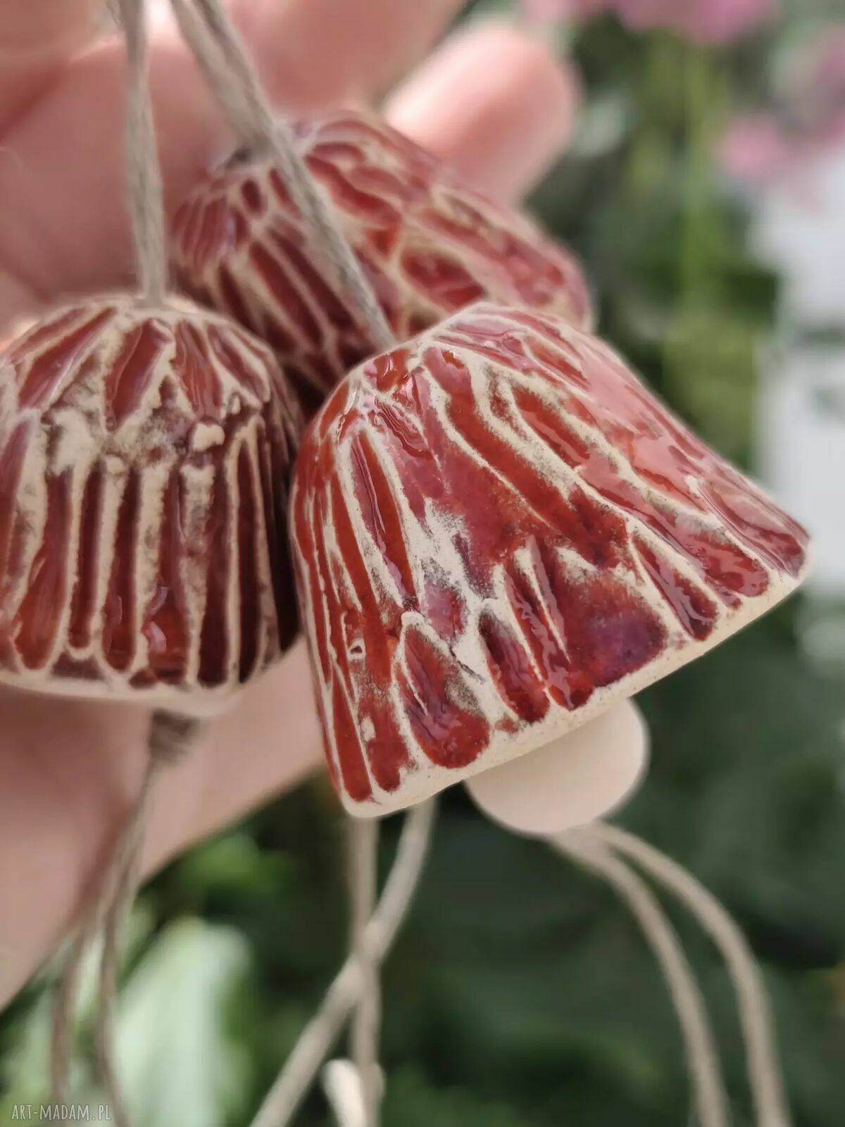 Dzwonki ceramiczne 3 sztuki mini - rękodzieło do domu i ogrodu
