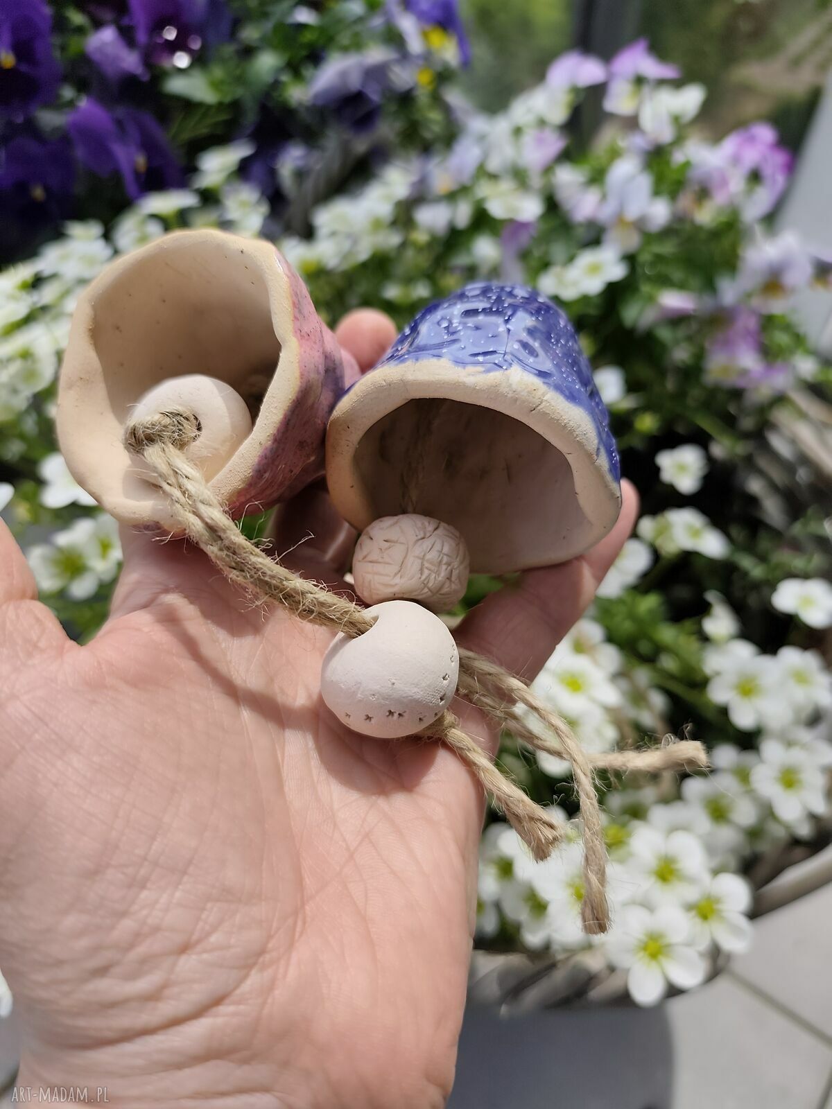 Dzwonki ceramiczne handmade - zestaw 2 szt do ogrodu i na balkon