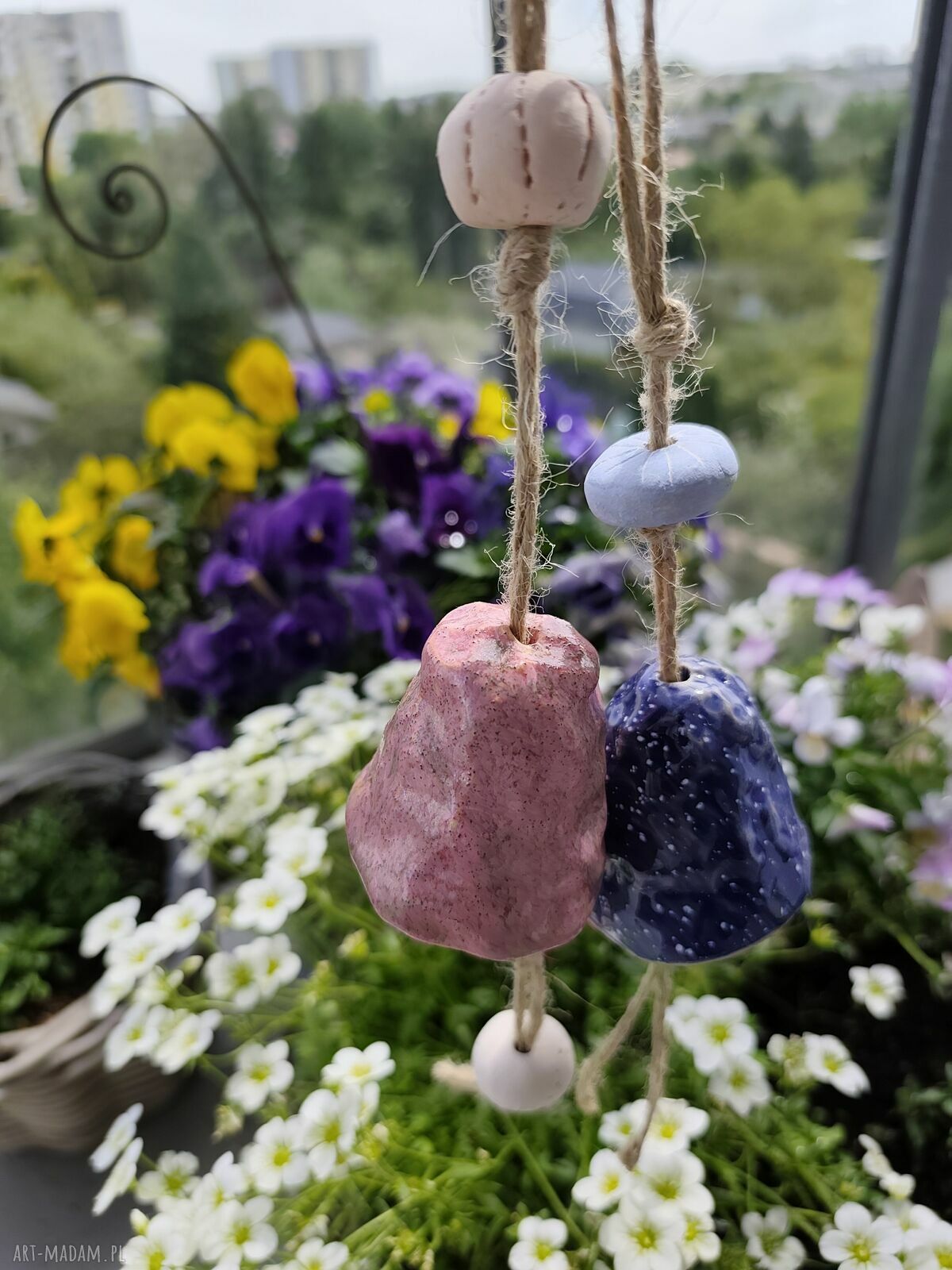 Dzwonki ceramiczne handmade - zestaw 2 szt do ogrodu i na balkon