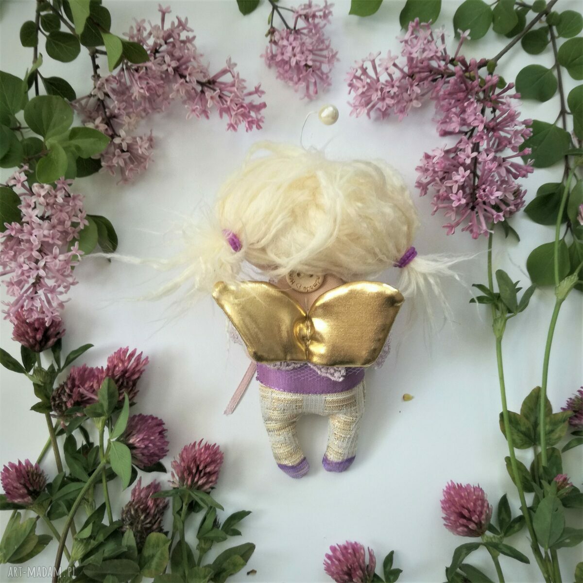 Ręcznie malowany aniołek wróbelek - zawieszka, figurka tekstylna handmade (ok. 14 cm)