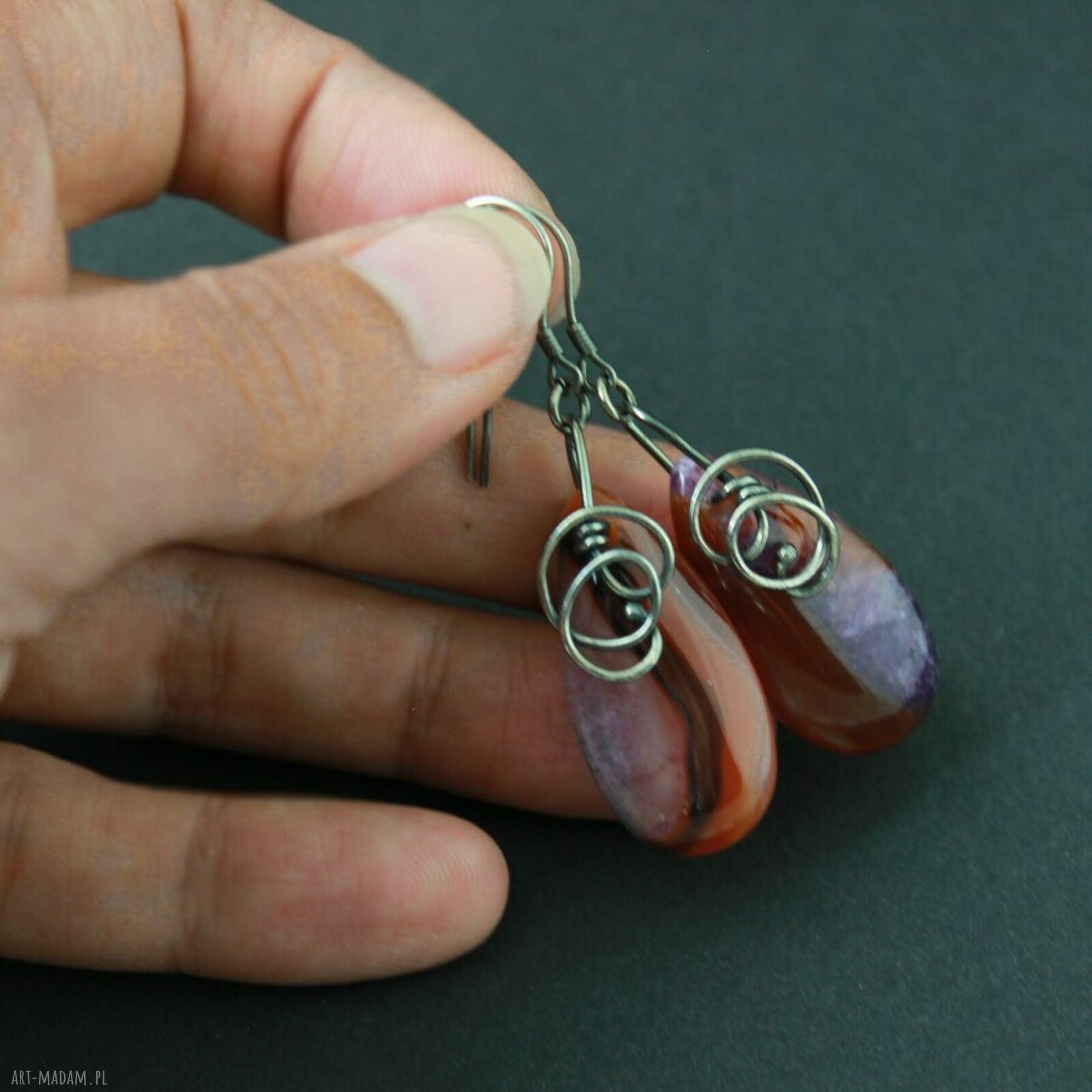 Kolczyki Eby - agat i oksydowane srebro 925 (handmade)