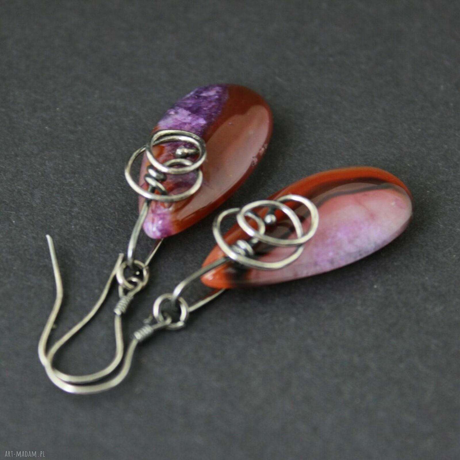 Kolczyki Eby - agat i oksydowane srebro 925 (handmade)