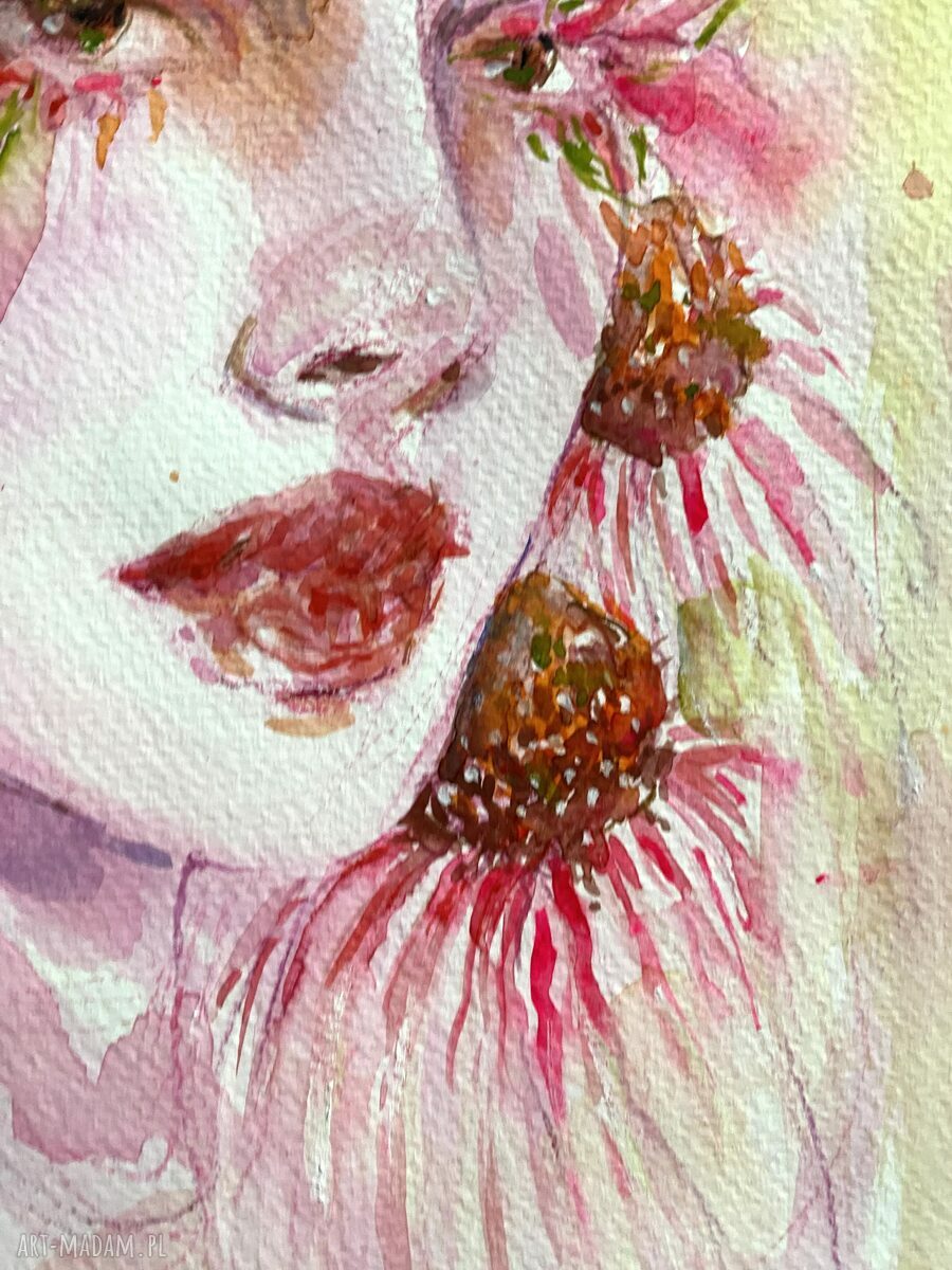 Echinacea - akwarela na papierze, portret kobiety