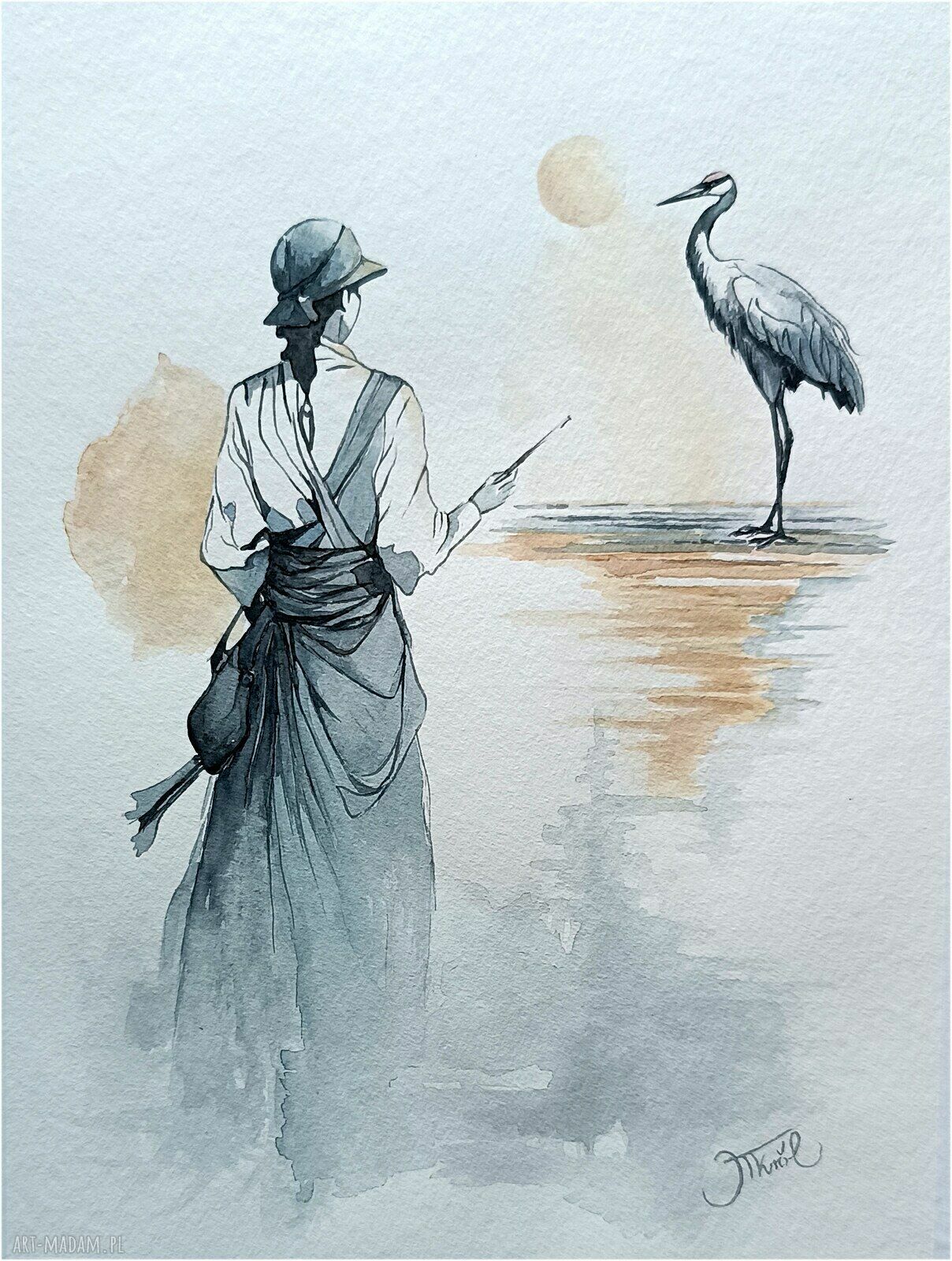 Oryginalna akwarela „Echo niewidzialnych więzi” 24x32 cm - światło, które zostaje w pamięci