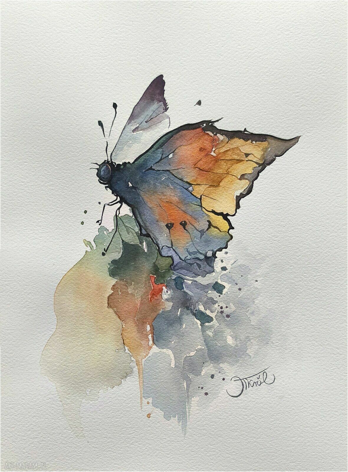 Echo skrzydeł - obraz akwarela 24x32 cm z motylami oryginał