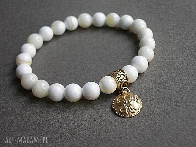 Ecru and grey kamienie muszla bransoletka wykonana 8mm