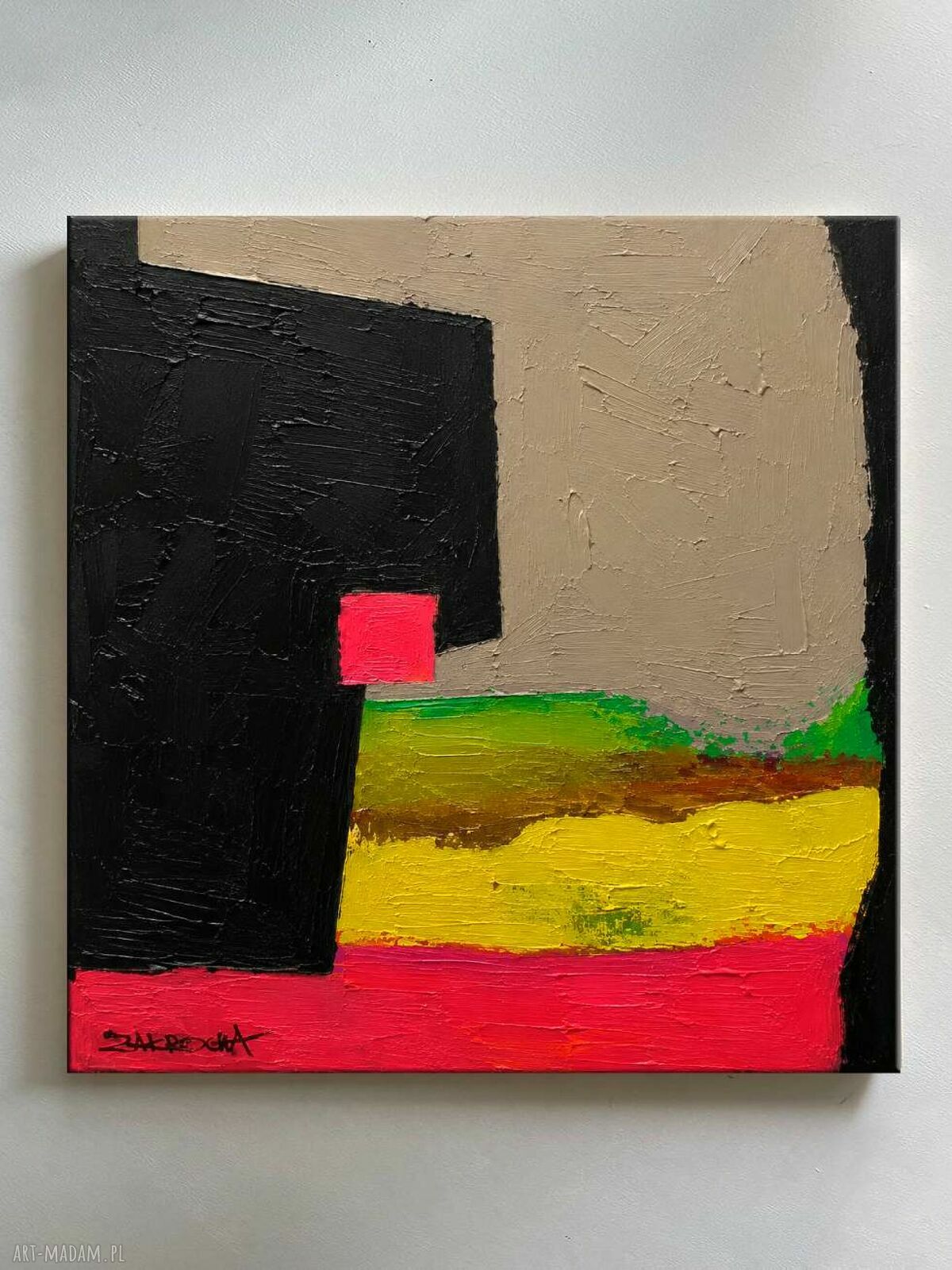 Efektowny duży obraz abstrakcyjny 120x120 cm - ręcznie malowany, gotowy do zawieszenia