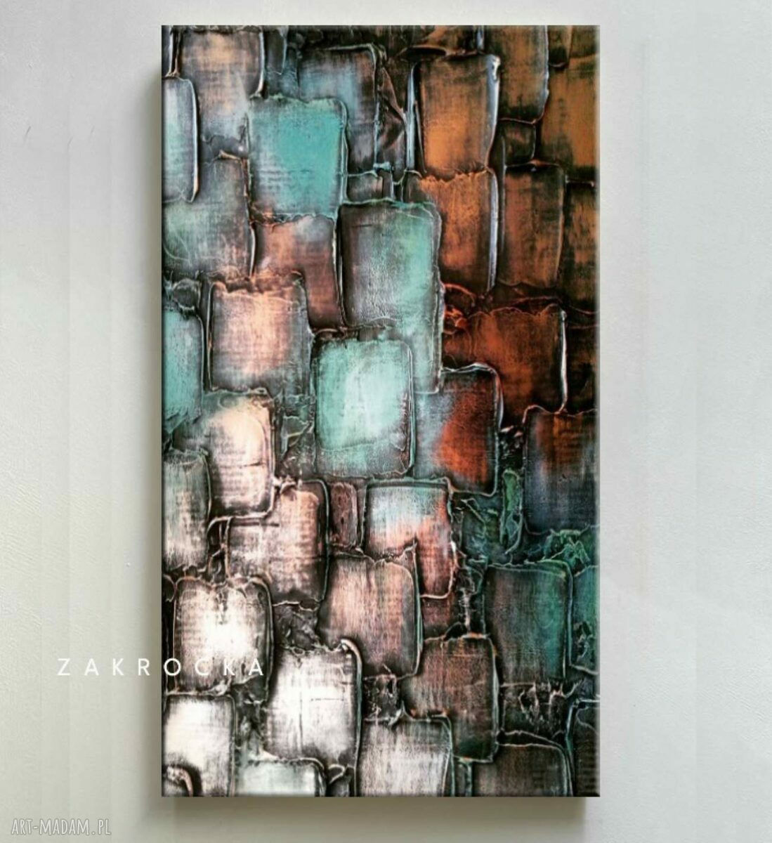 Efektowny duży obraz strukturalny abstrakcyjny płaskorzeźba 80x160 cm
