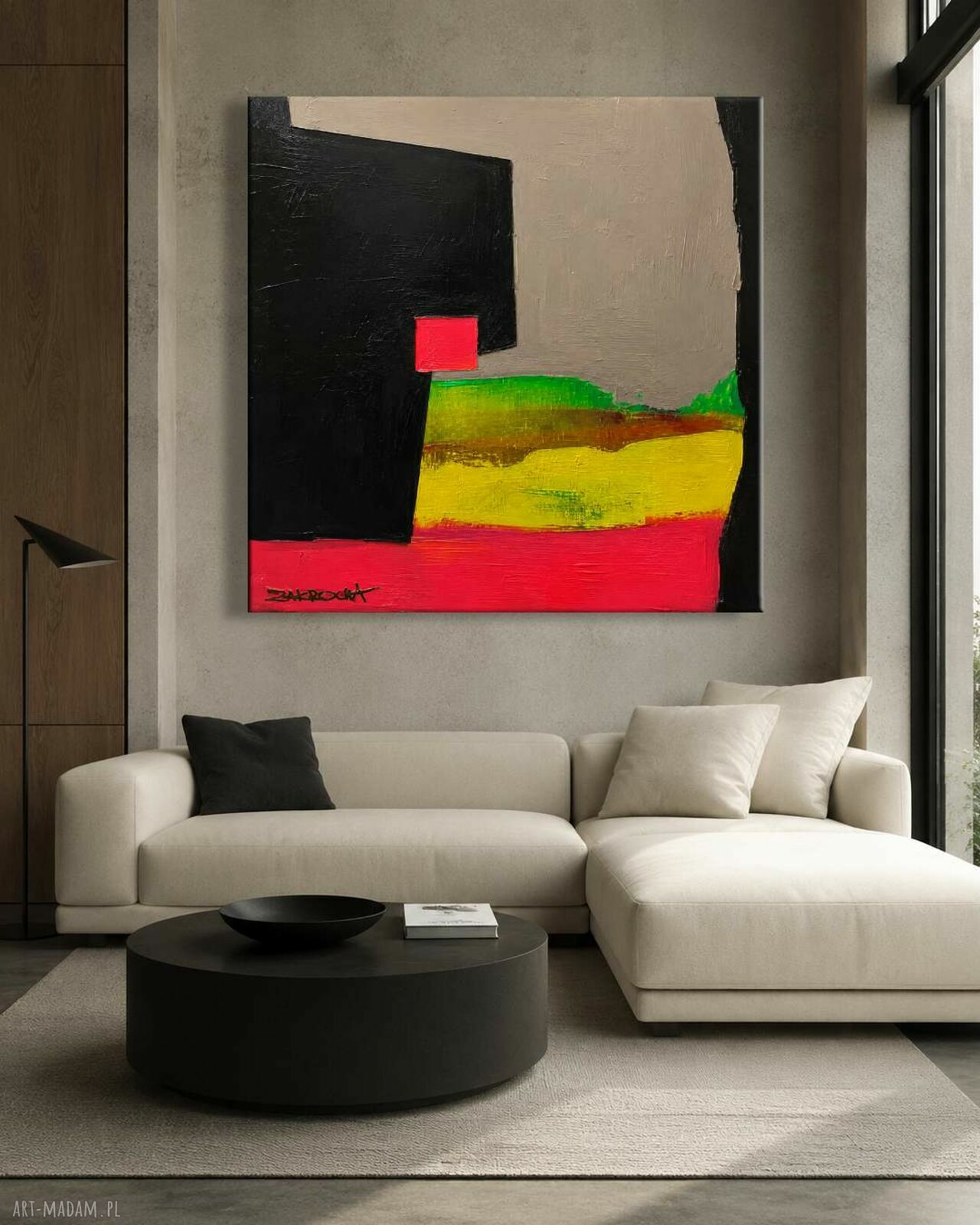 Efektowny duży obraz abstrakcyjny 120x120 cm - ręcznie malowany, gotowy do zawieszenia
