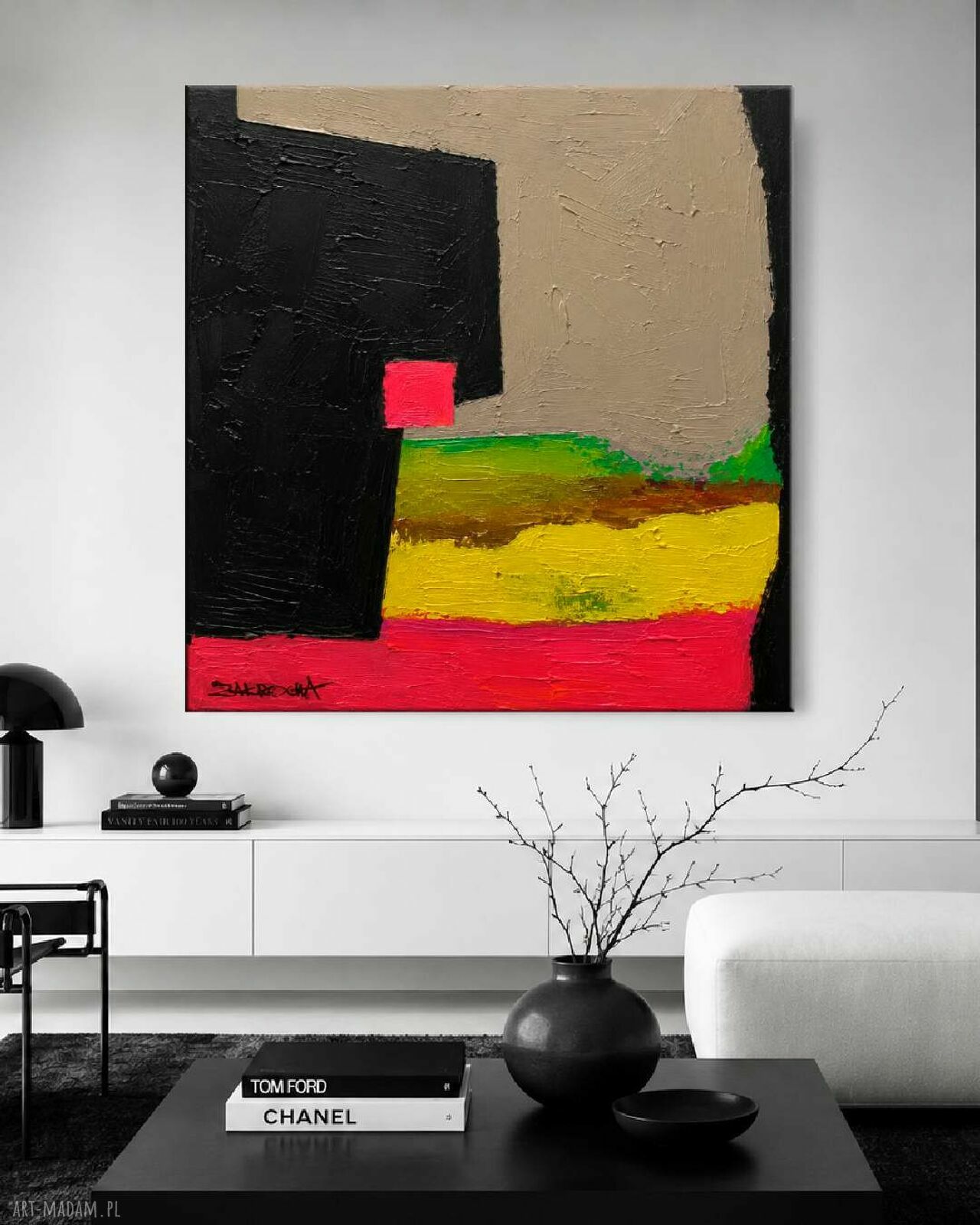 Efektowny duży obraz abstrakcyjny 120x120 cm - ręcznie malowany, gotowy do zawieszenia