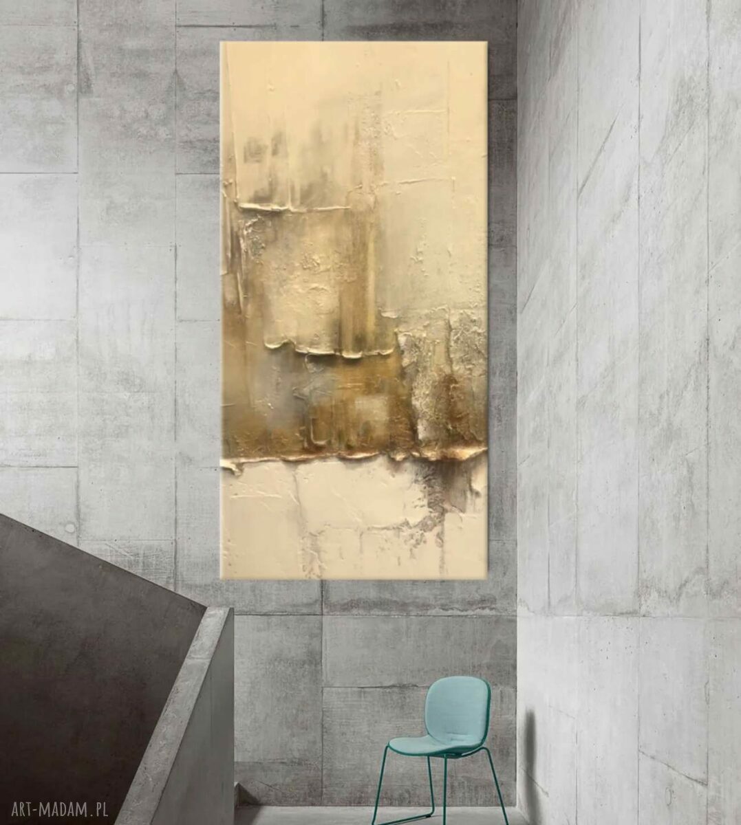 Efektowny duży obraz strukturalny abstrakcyjny płaskorzeźba 80x160 cm