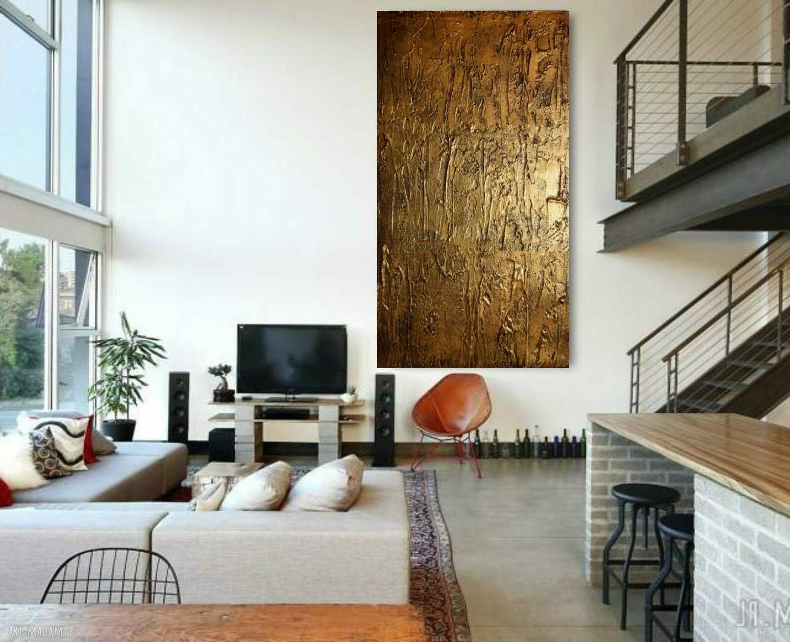 Efektowny duży obraz strukturalny 80x160 cm - abstrakcyjna płaskorzeźba