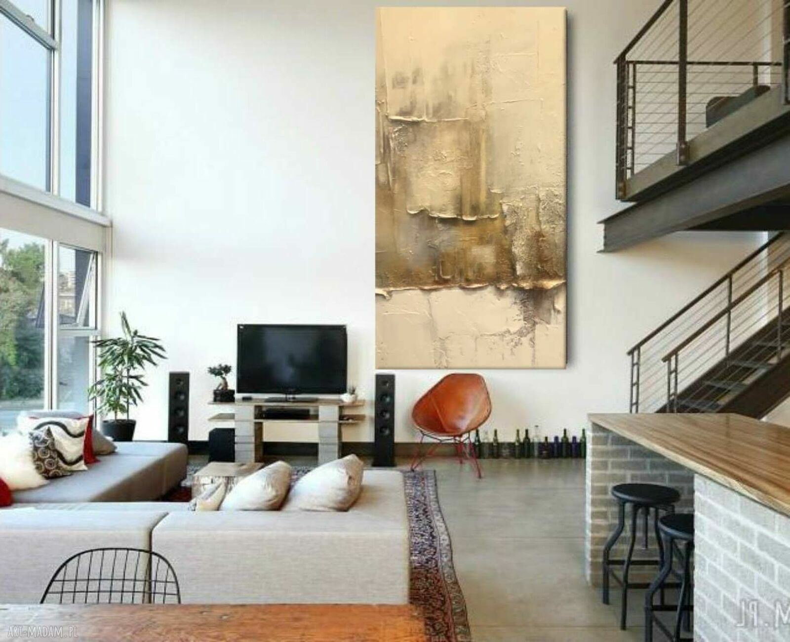 Efektowny duży obraz strukturalny abstrakcyjny płaskorzeźba 80x160 cm