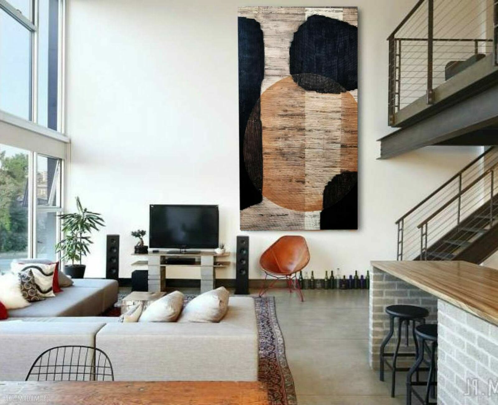 Nowoczesny duży obraz strukturalny 80x160 cm - abstrakcyjna płaskorzeźba art-and-texture