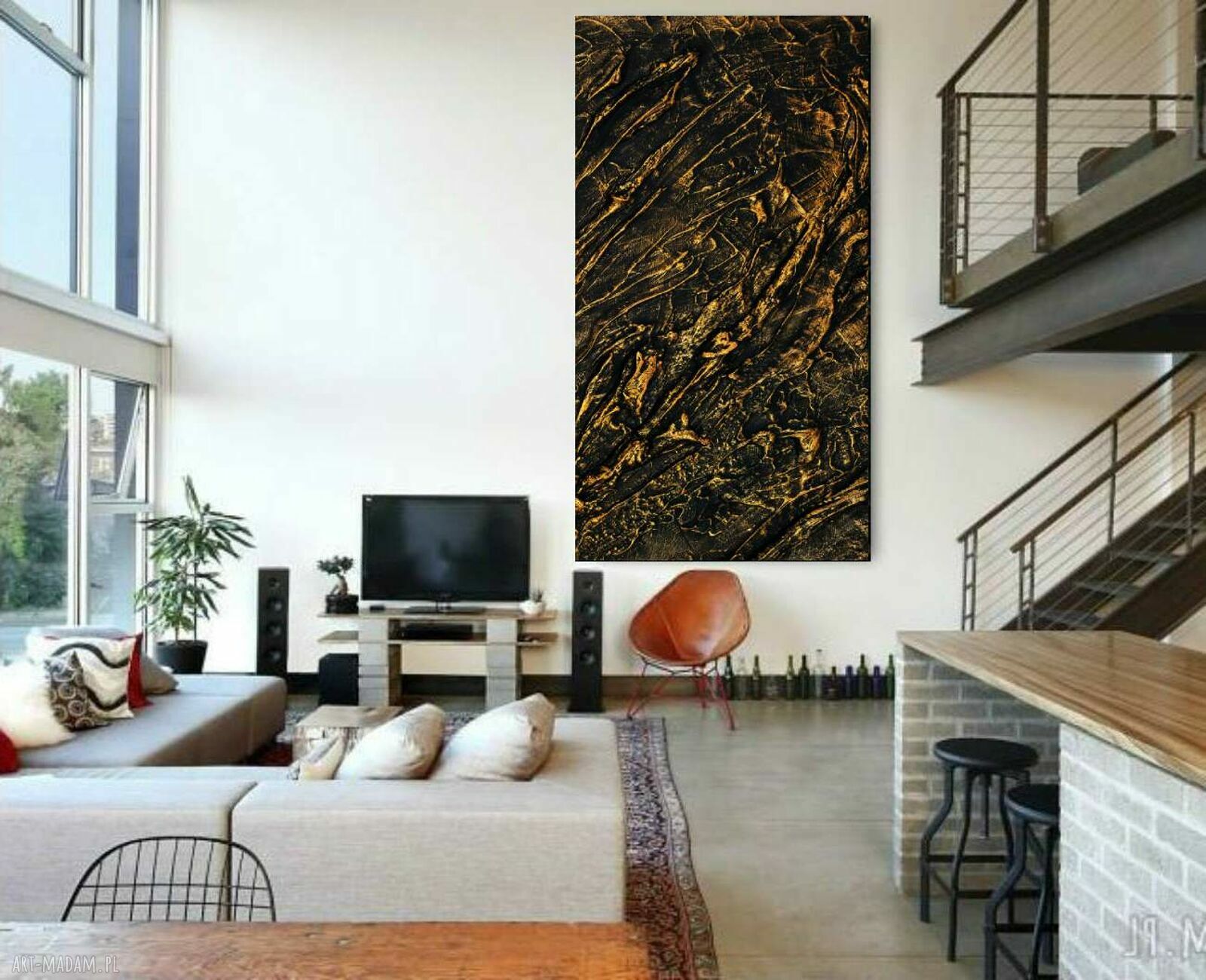 Duży obraz strukturalny 80x160 cm - abstrakcyjna płaskorzeźba z fakturą