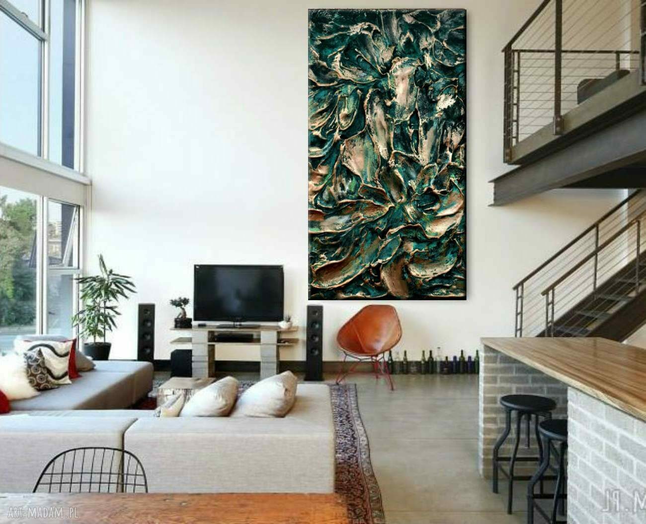 Duży obraz strukturalny abstrakcyjny 80x160 cm - płaskorzeźba