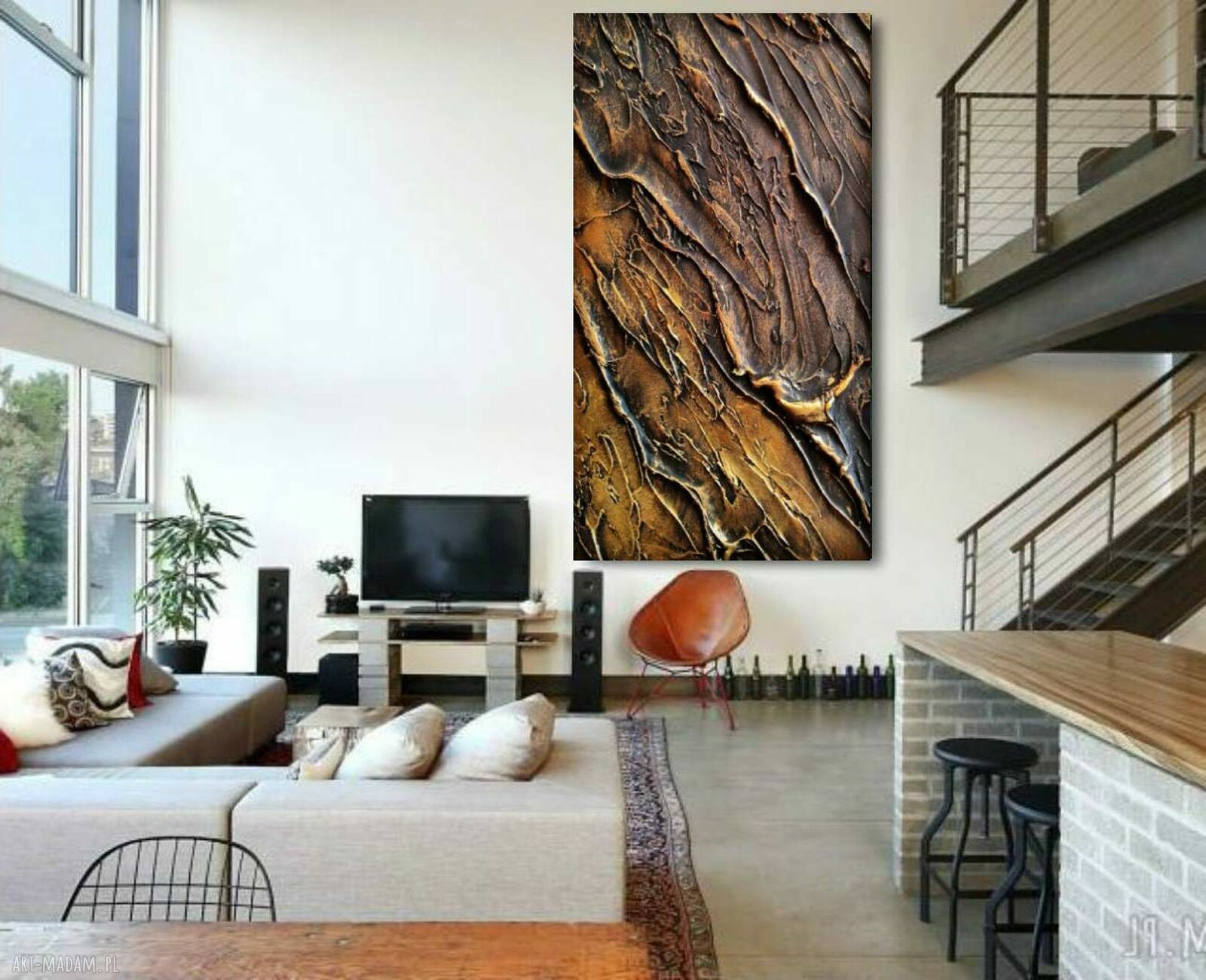 Efektowny duży obraz strukturalny 80x160 cm - abstrakcja z płaskorzeźbą