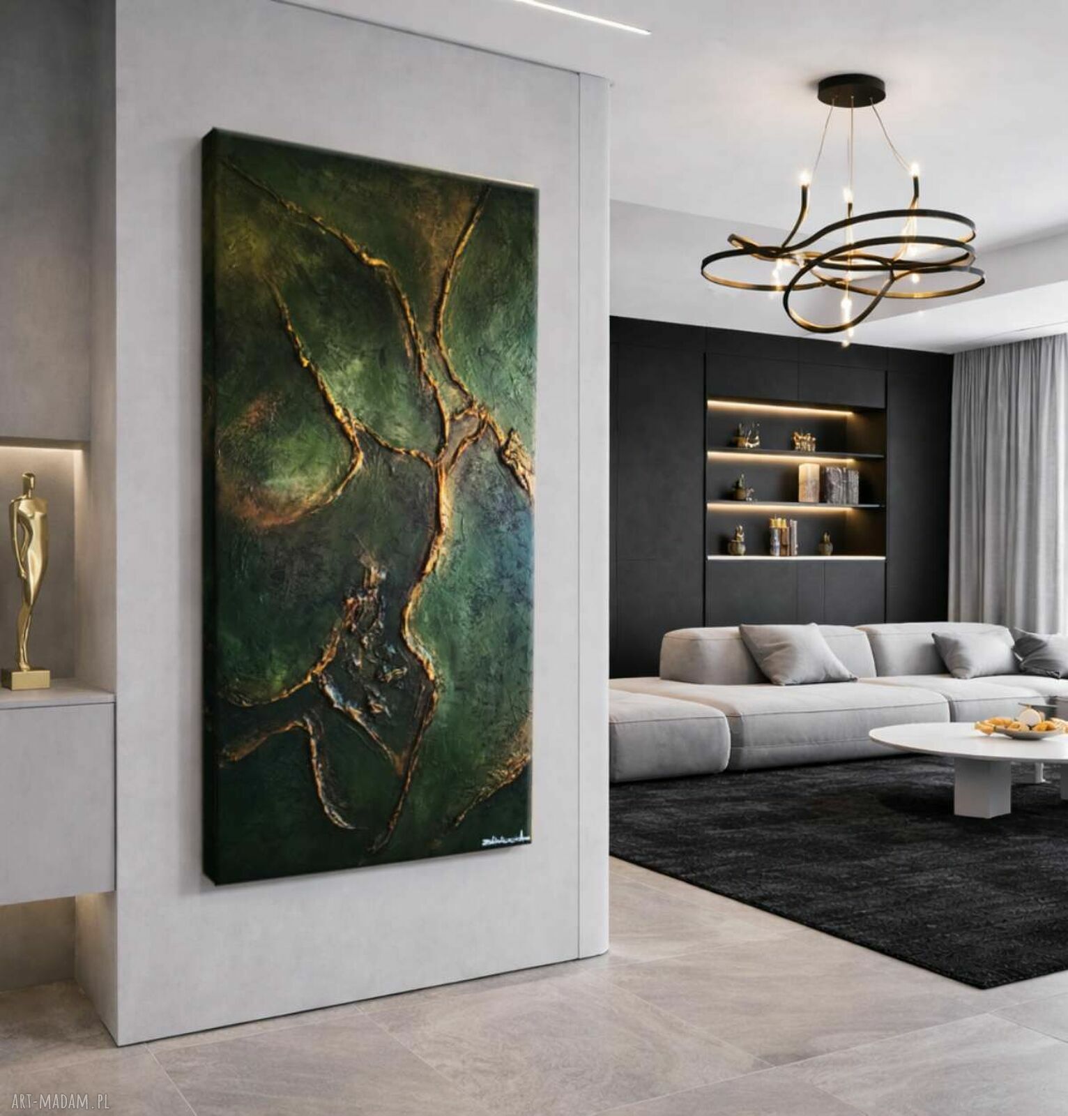 Efektowny duży obraz strukturalny abstrakcyjny płaskorzeźba 80x160 cm