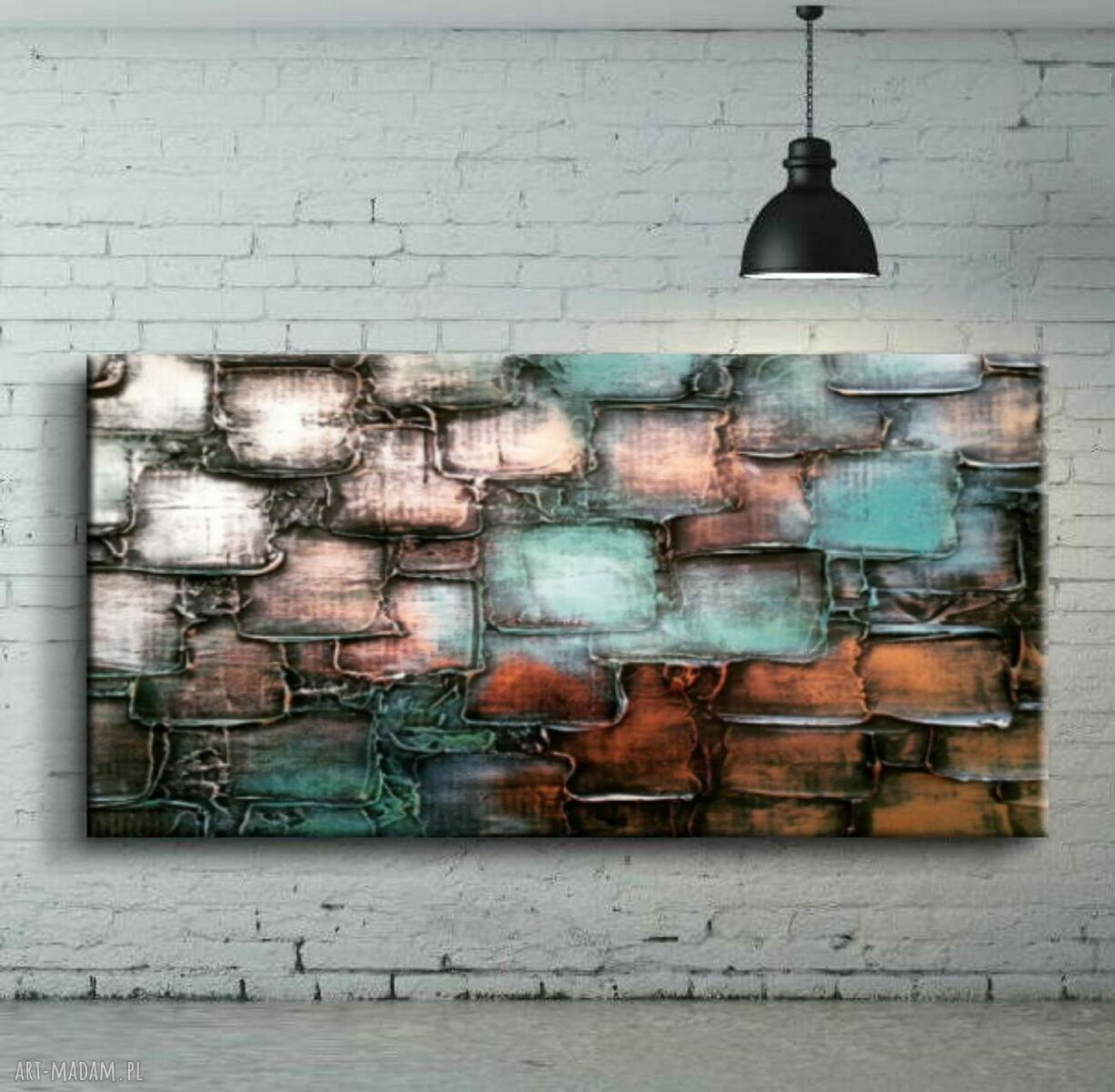 Efektowny duży obraz strukturalny abstrakcyjny płaskorzeźba 80x160 cm