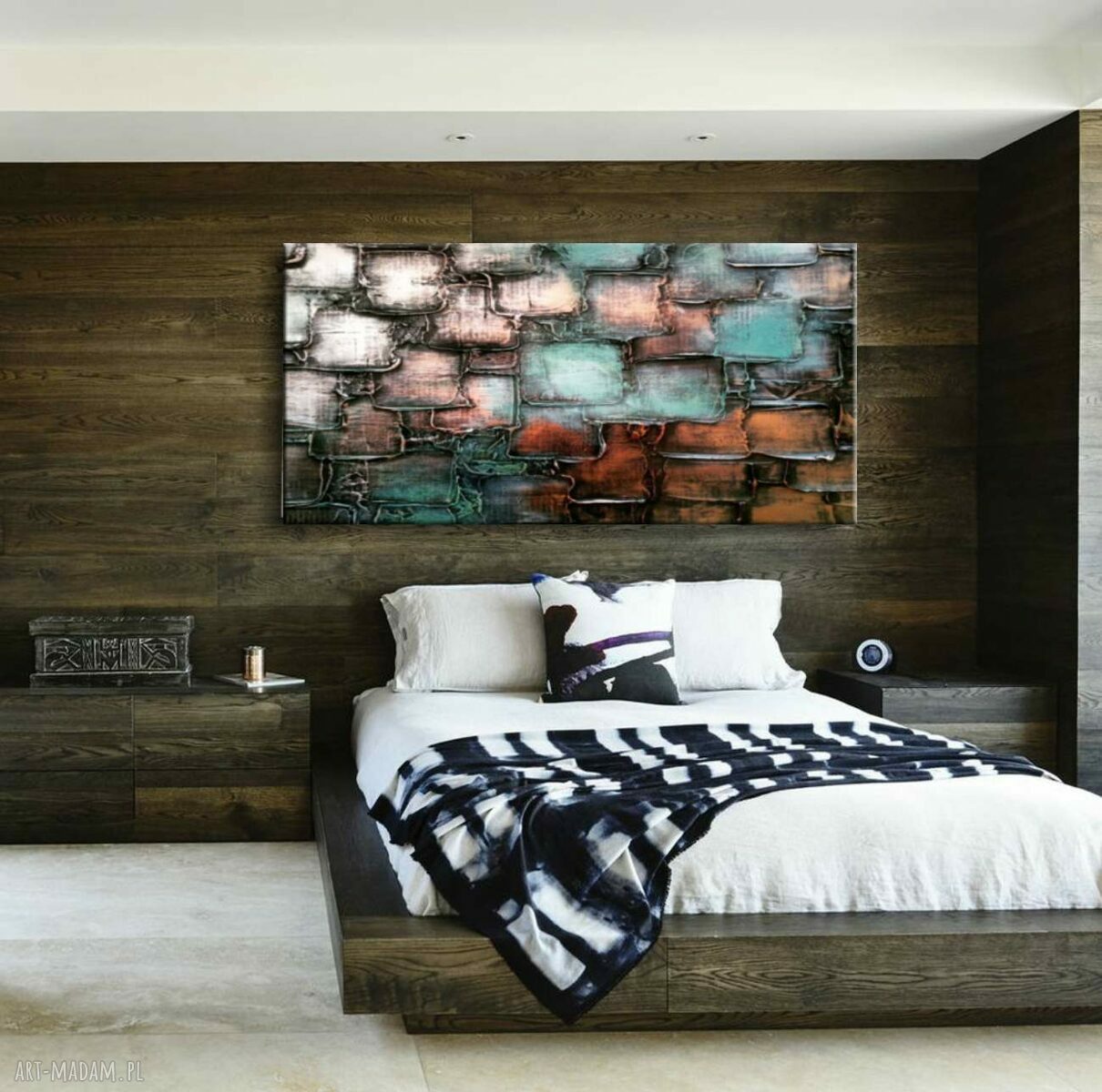 Efektowny duży obraz strukturalny abstrakcyjny płaskorzeźba 80x160 cm