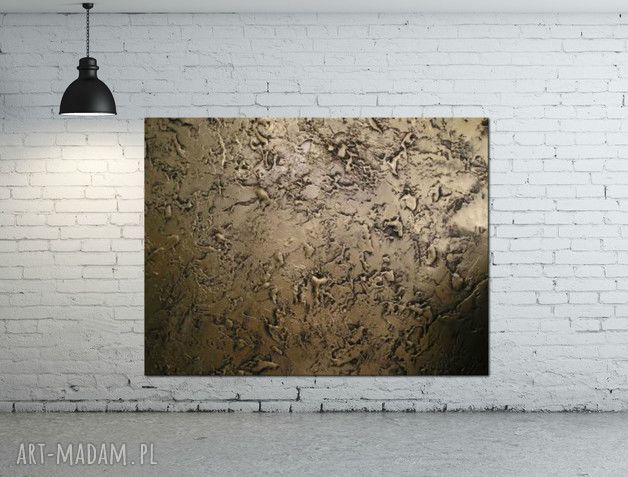 Efektowny metaliczny obraz do salonu - ręcznie malowany, grubo fakturowany 100x150