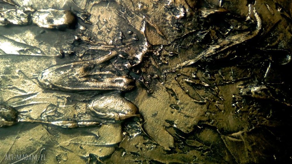 Efektowny metaliczny obraz do salonu - ręcznie malowany, grubo fakturowany 100x150
