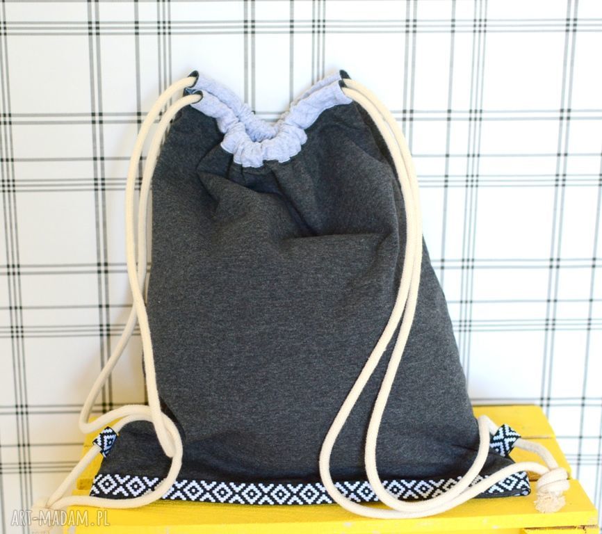 Worek aztec natural grafitowa boho bawełna dzianina eko stylu