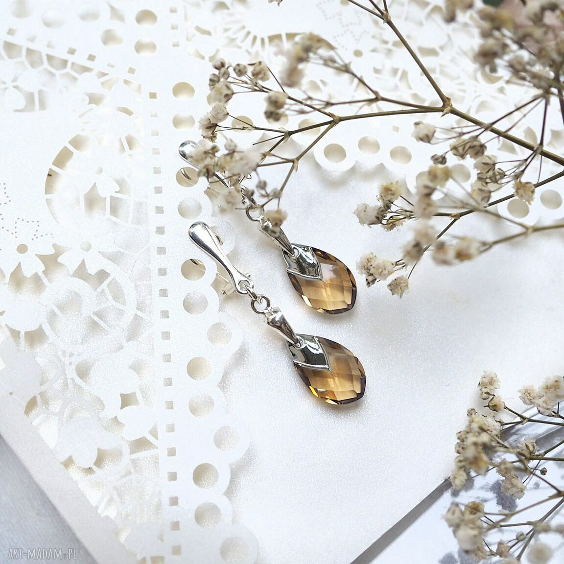 Ekskluzywne srebrne klipsy z kryształami Swarovski Swarovski topaz