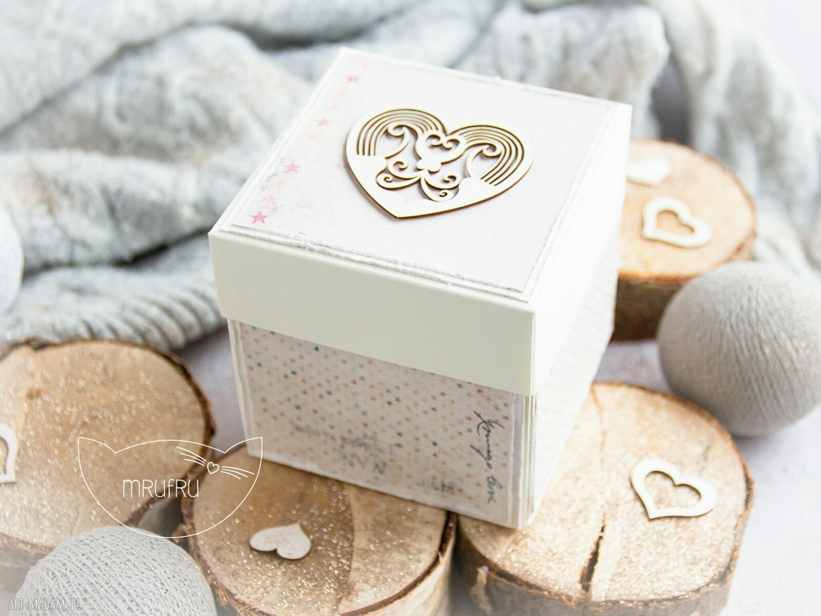 kartki: Eksplodujące pudełeczko ANIOŁEK STRÓŻ. Narodziny, Chrzest, Roczek. Ręcznie