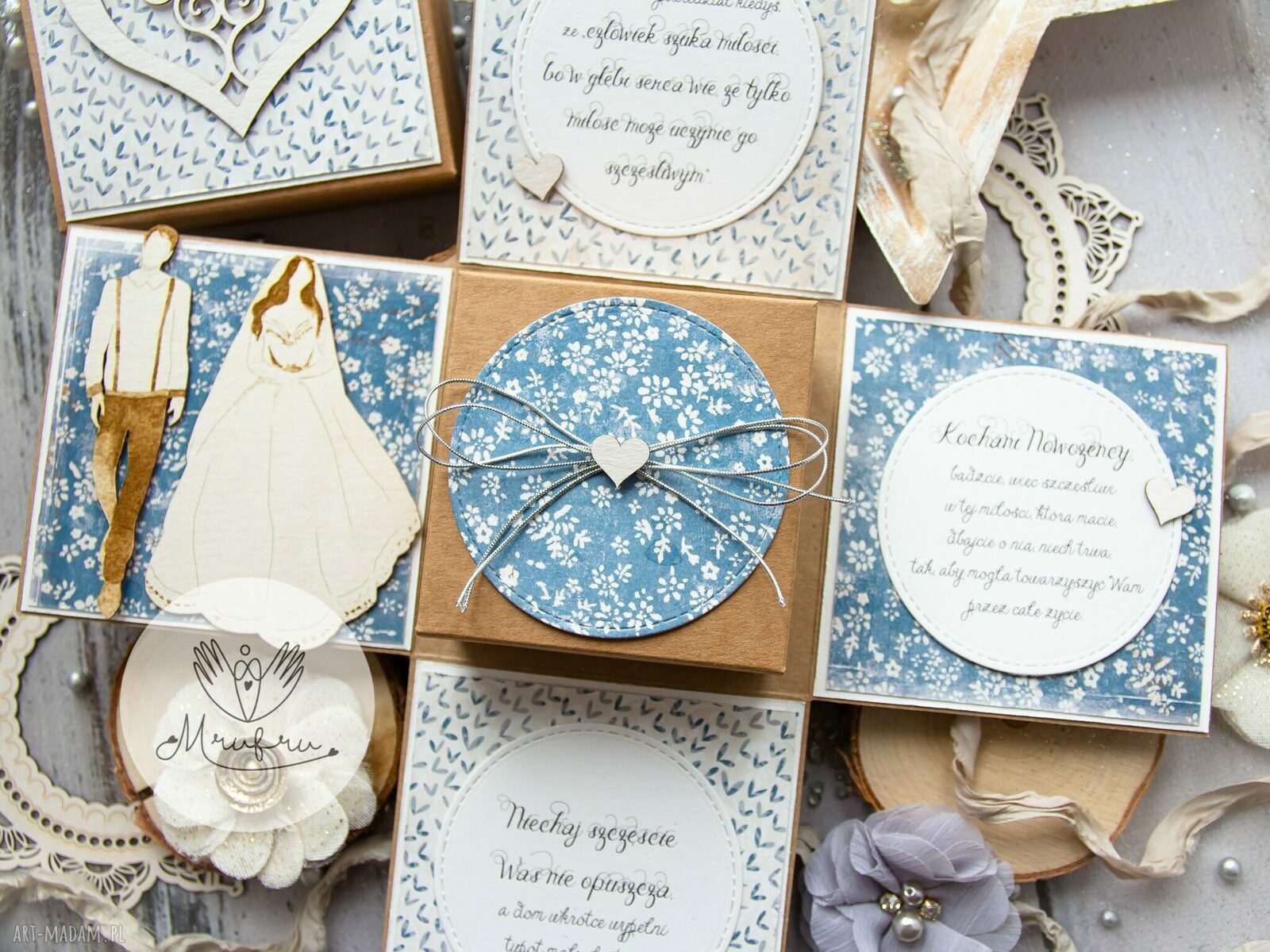 Eksplodujące pudełko ślubne. Piękna, personalizowana pamiątka w dniu ślubu. handmade
