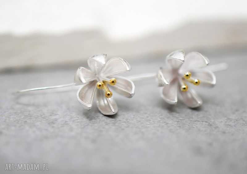 kolczyki: 925 srebrne kolczyki Kwiaty Ręcznie wykonane