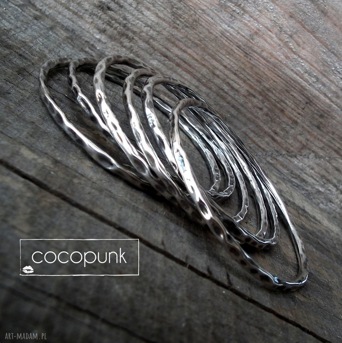 Bransoleta okrĄgŁa bangle gruba zestaw bransoletek srebrna