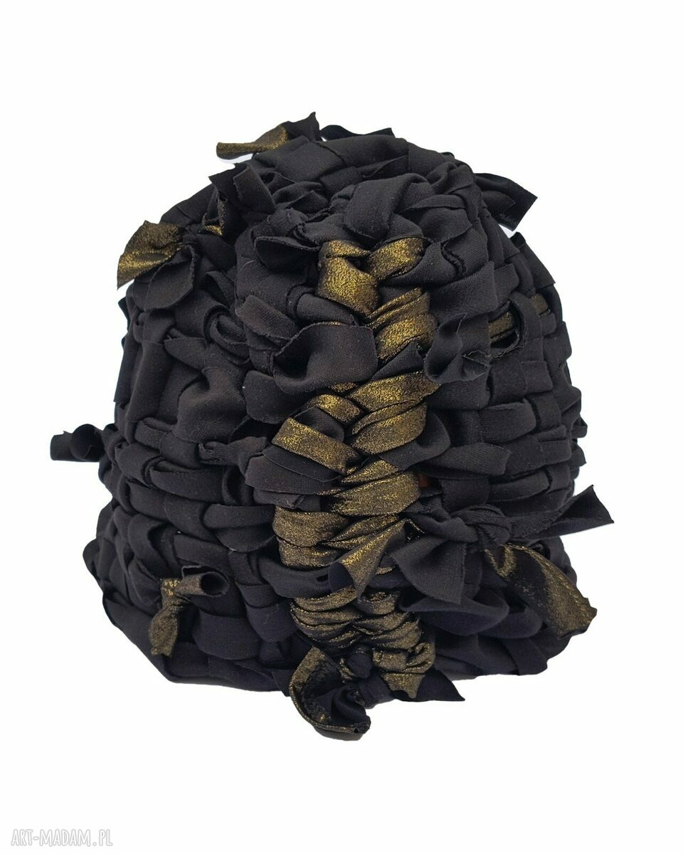 Czapka zimowa Złotko - czarna i złota, ręcznie tkana na krośnie (turban)