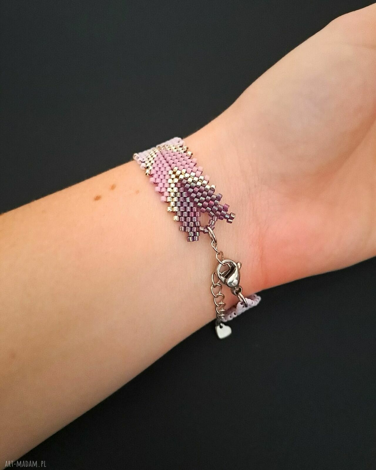 Elegancka Fioletowo Srebrna Bransoletka "Violet Silver Chevron" z Koralików Miyuki Delica