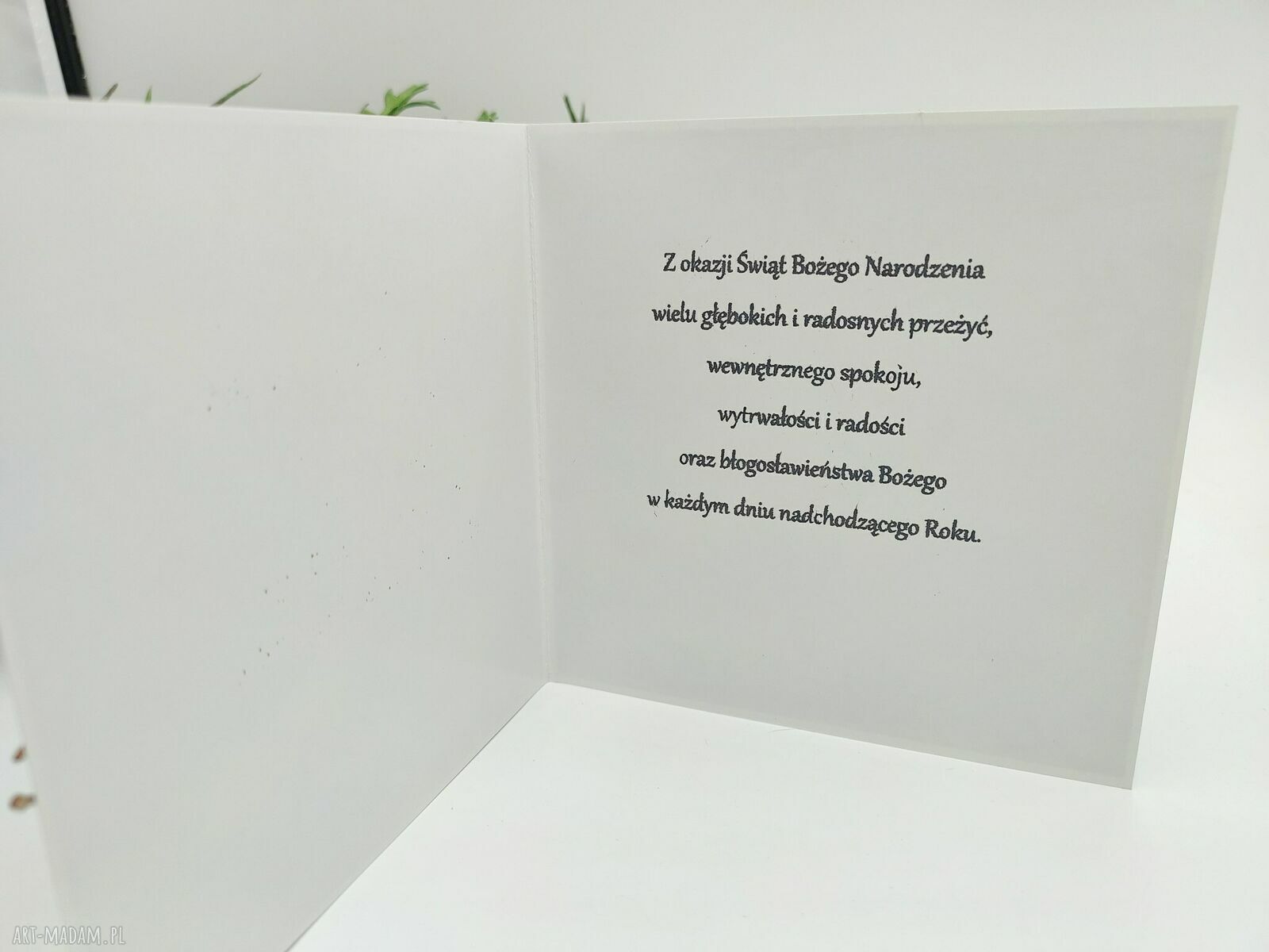 Elegancka kartka świąteczna z drewnianym skrzatem - handmade