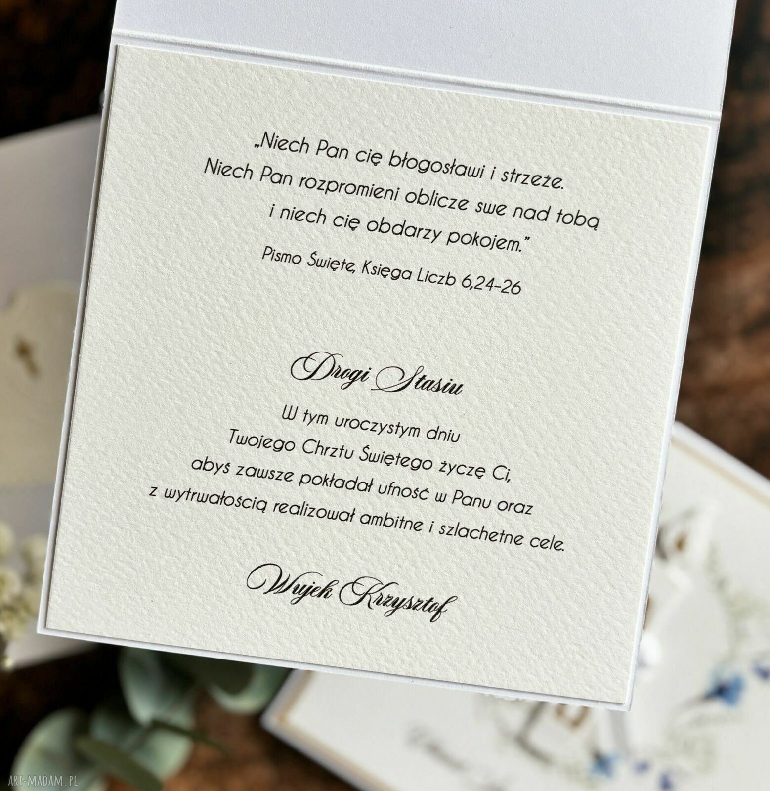 Elegancka kartka na Chrzest Święty z ozdobną kopertą - personalizowana