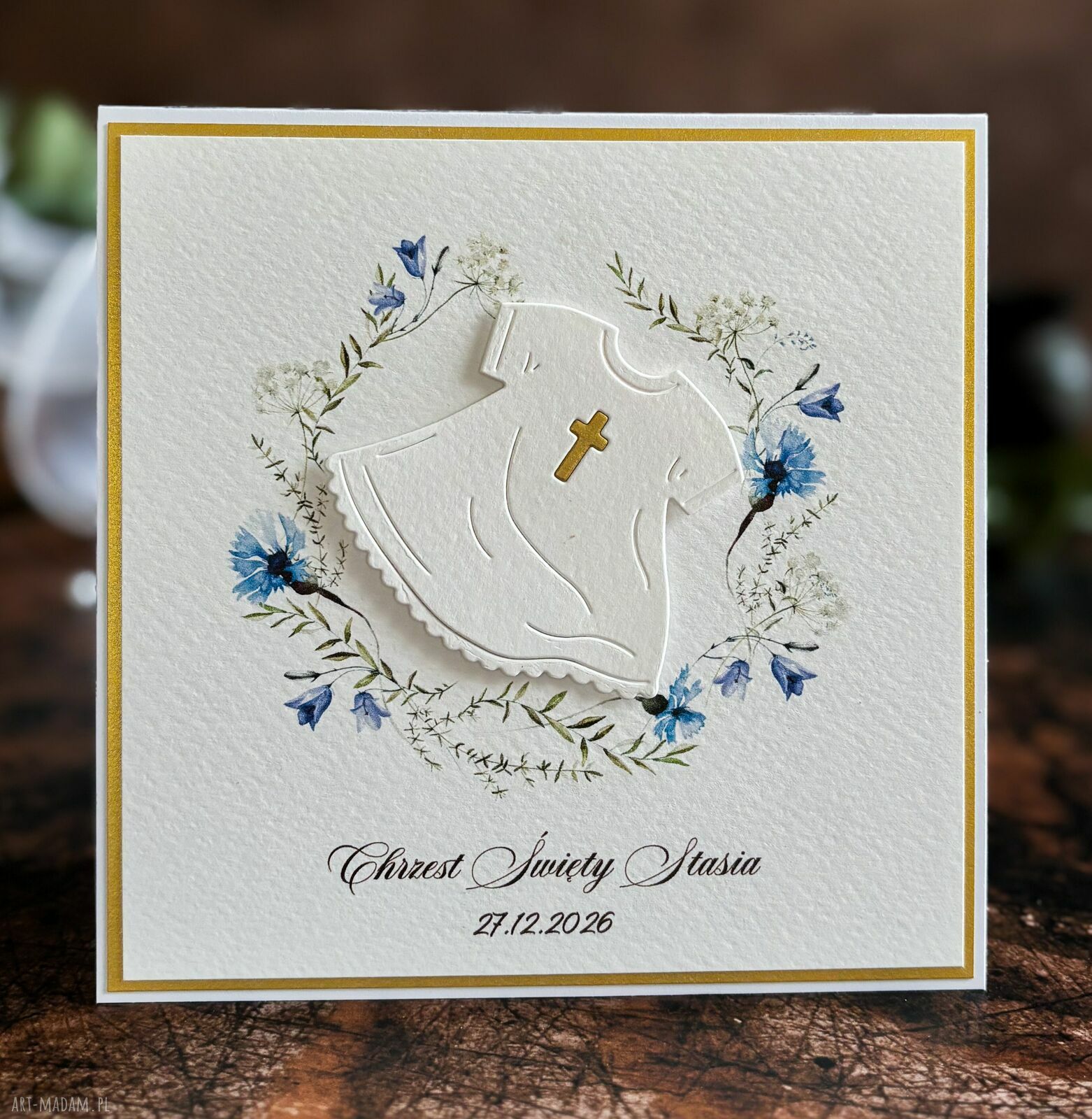 Elegancka kartka na Chrzest Święty chłopca - personalizowana pamiątka