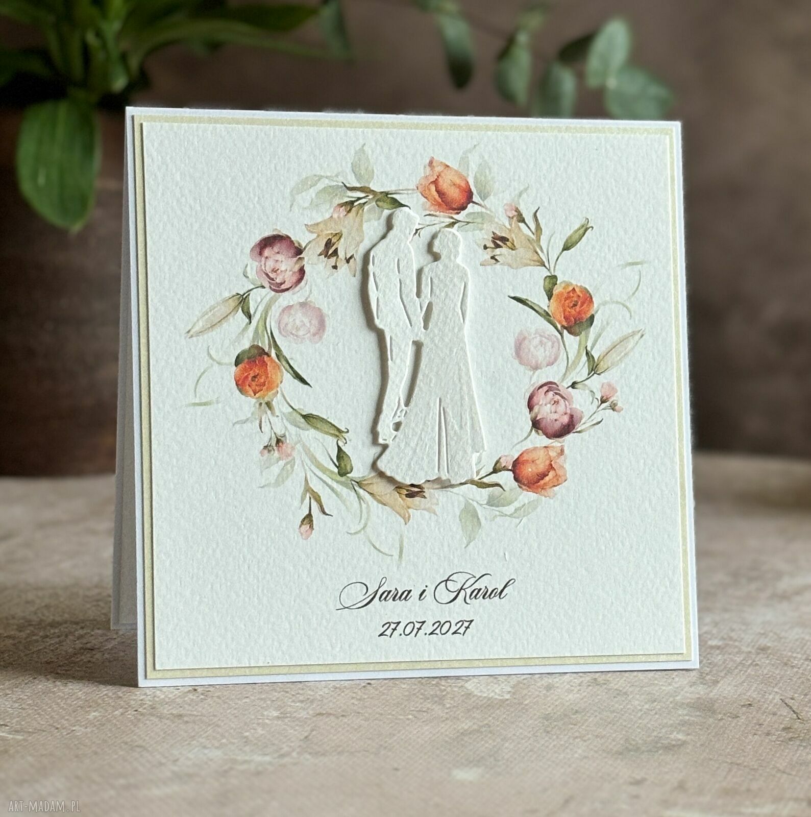 Elegancka kartka ślubna WE21b z ozdobną kopertą - personalizowana pamiątka