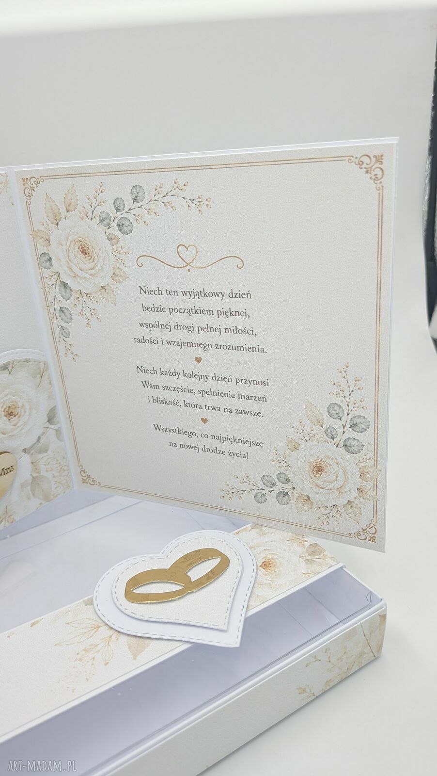 Elegancka kartka ślubna w pudełku z życzeniami