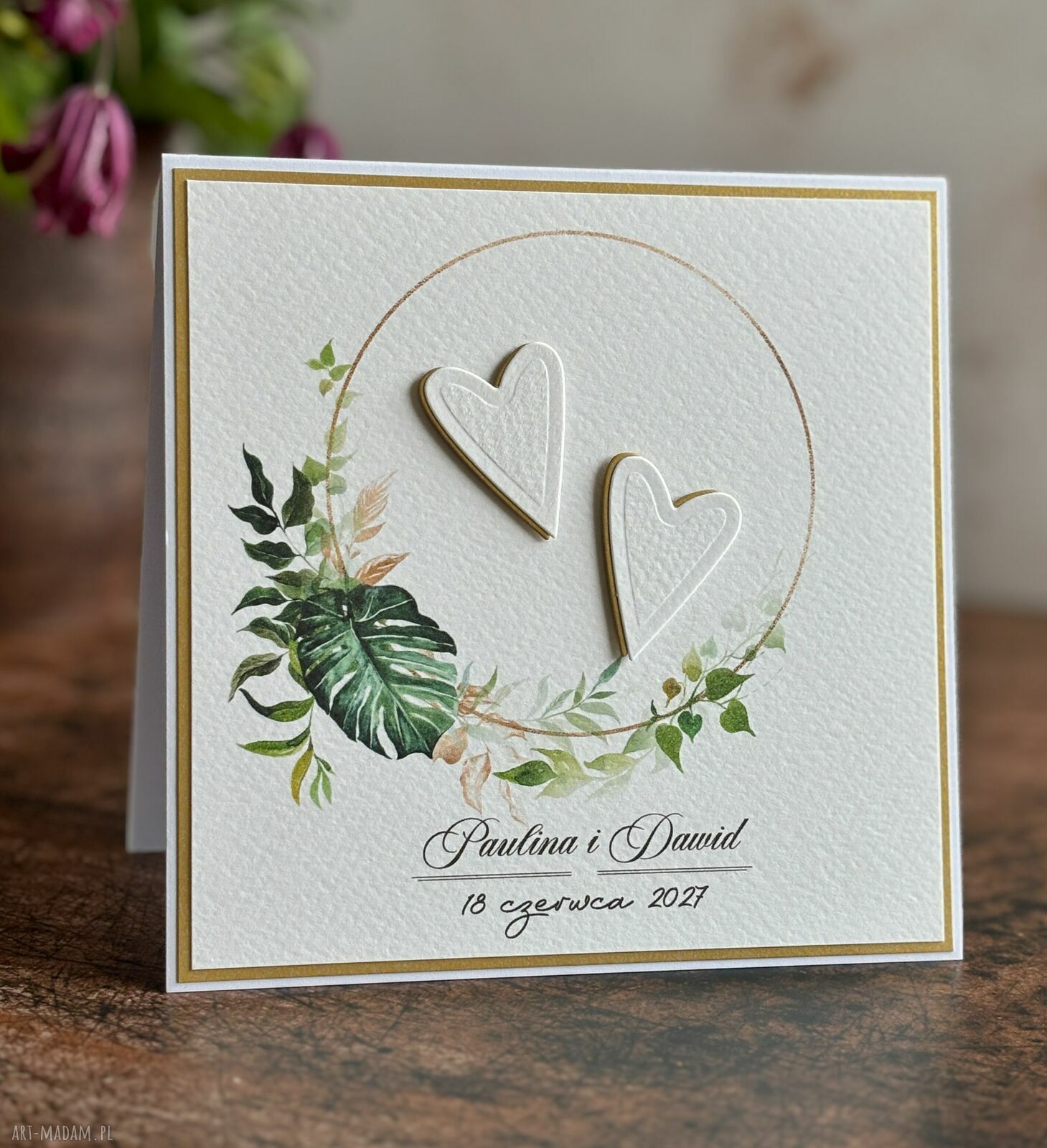 Elegancka kartka ślubna handmade personalizowana z kopertą - ALLURE