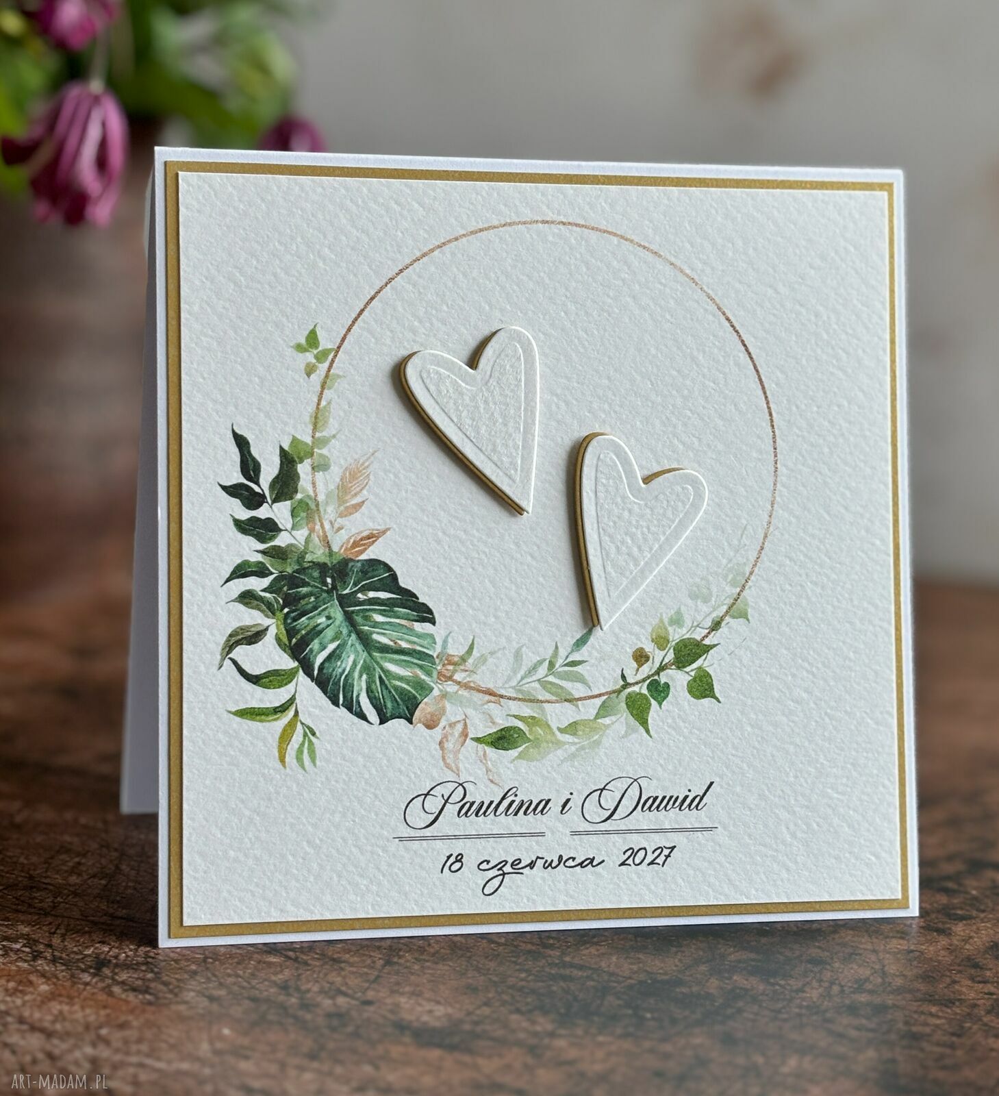 Elegancka kartka ślubna handmade personalizowana z kopertą - ALLURE