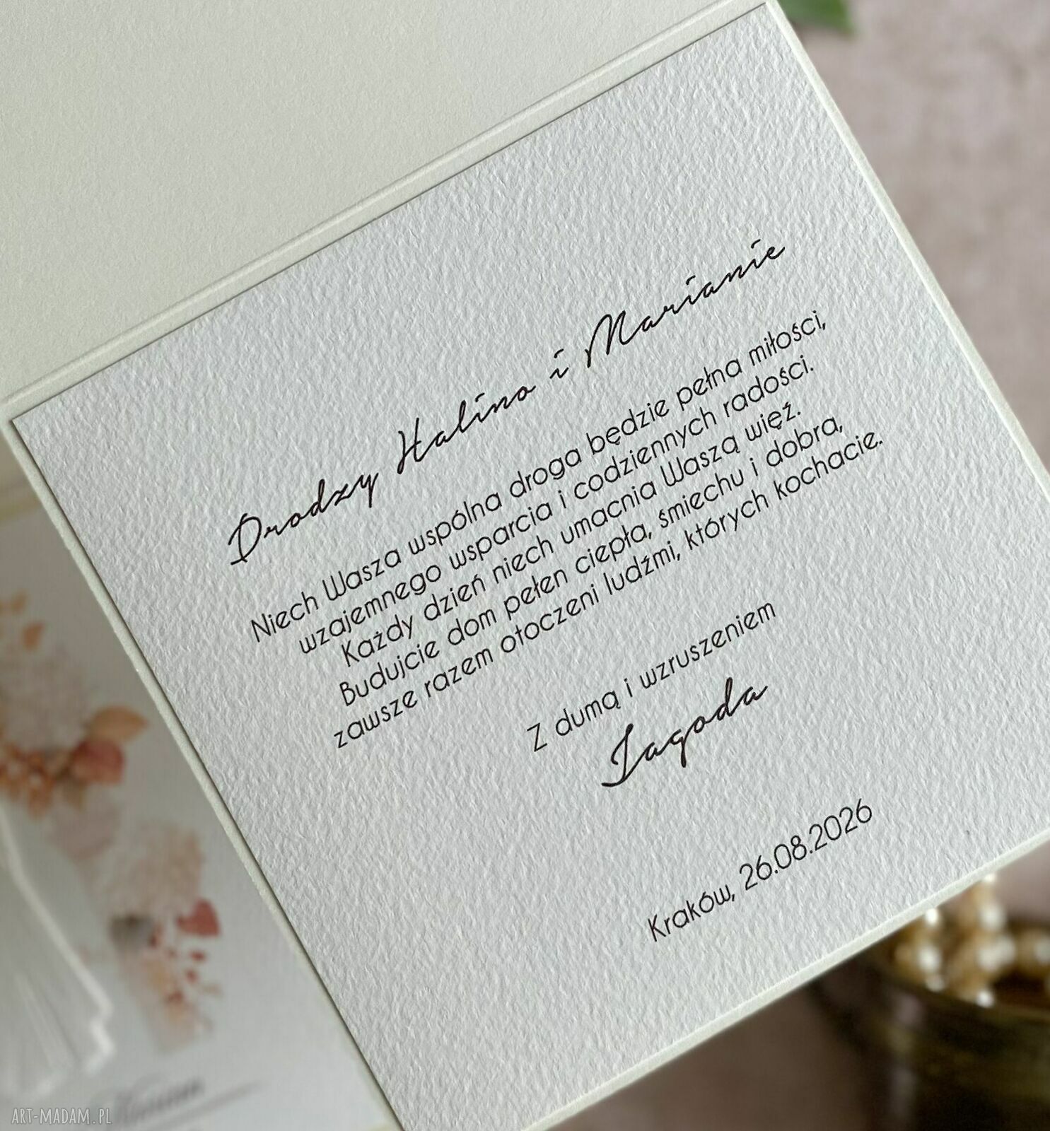 Elegancka kartka ślubna z kopertą - ręcznie robiona