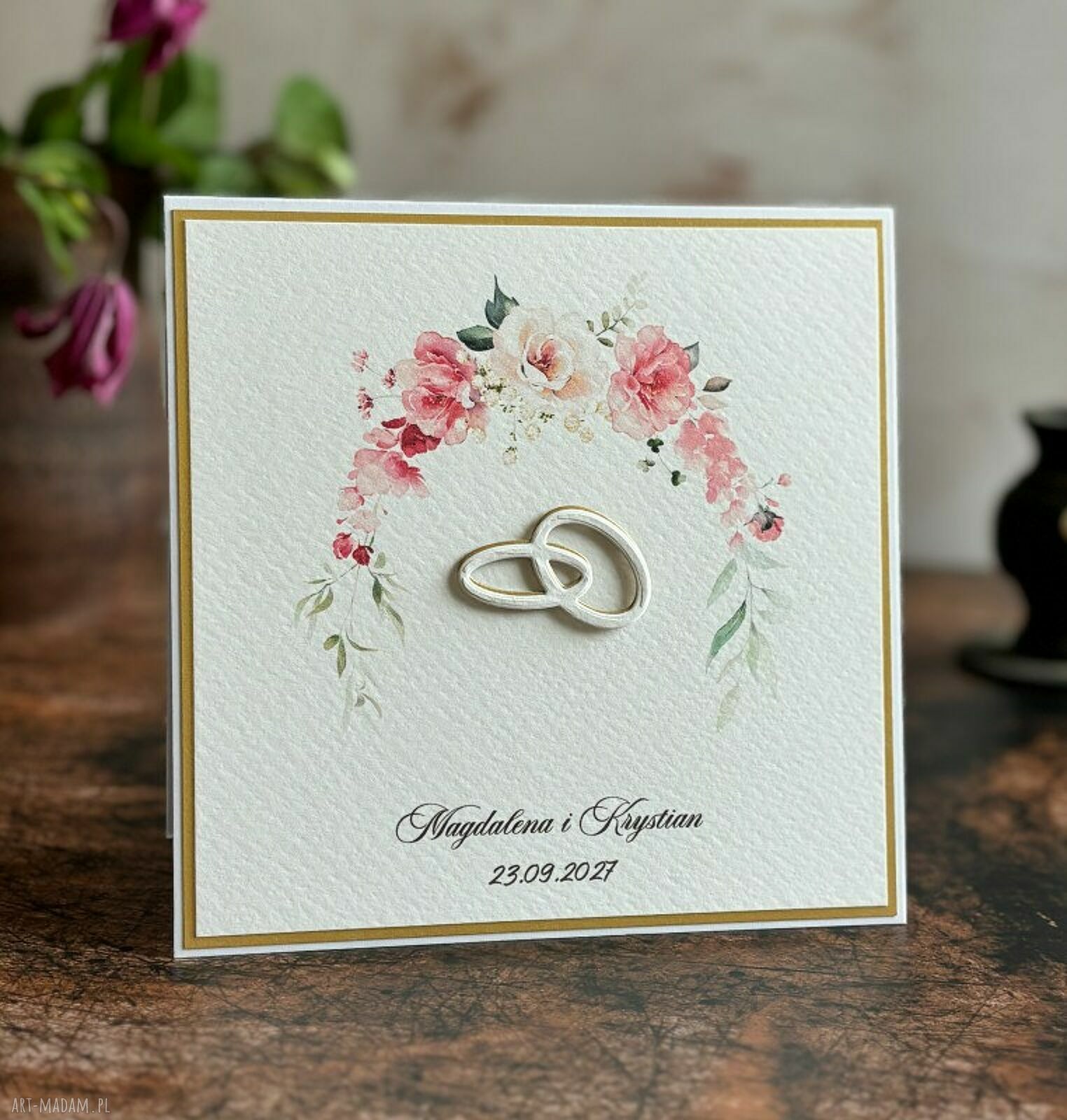 Elegancka kartka ślubna WE 55 z ozdobną kopertą